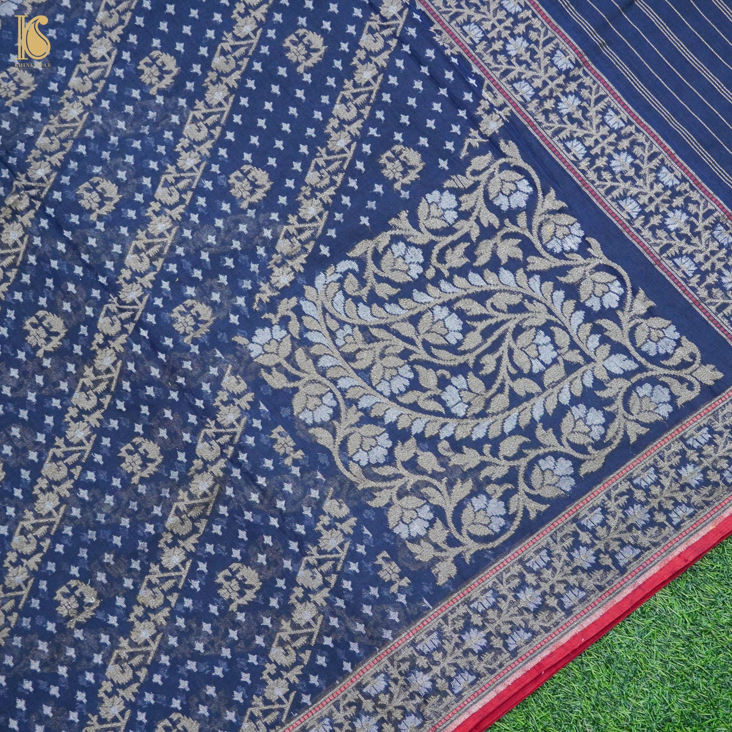 Blue Pure Cotton Handloom Banarasi Jamdani Ektara Saree - Khinkhwab