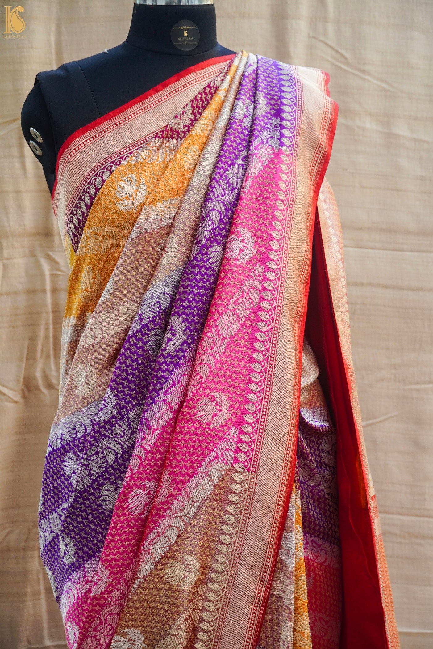 Handwoven Pure Katan Silk Banarasi Kadwa Rangkat Saree - Khinkhwab