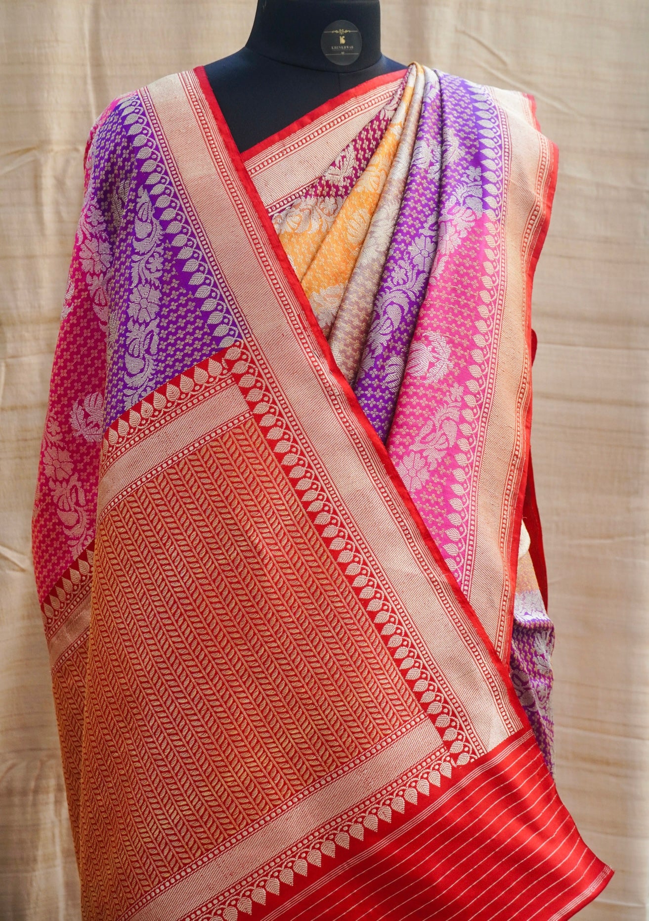 Handwoven Pure Katan Silk Banarasi Kadwa Rangkat Saree - Khinkhwab