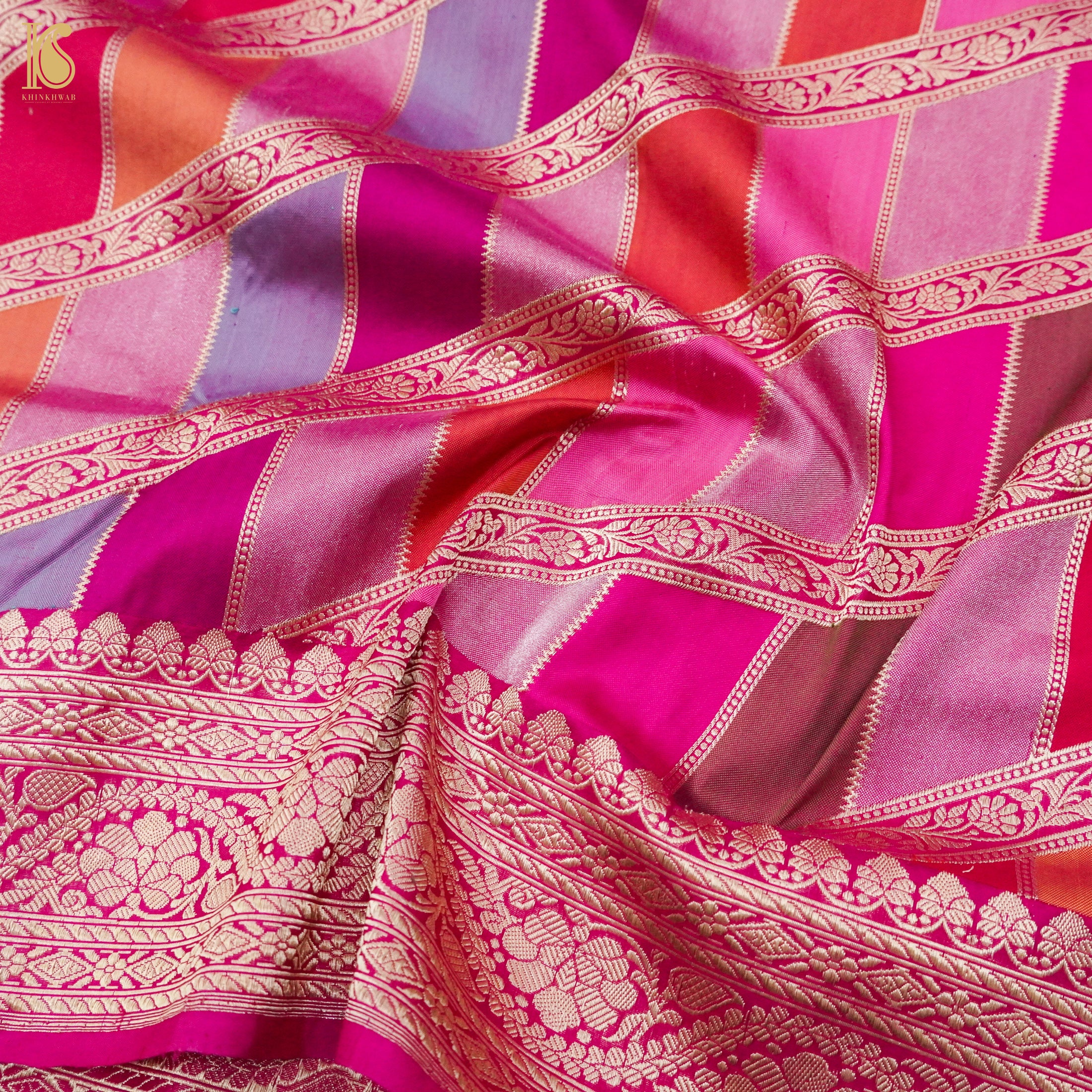 Ruby Pink Handwoven Pure Katan Silk Kadwa Banarasi Rangkat Saree - Khinkhwab