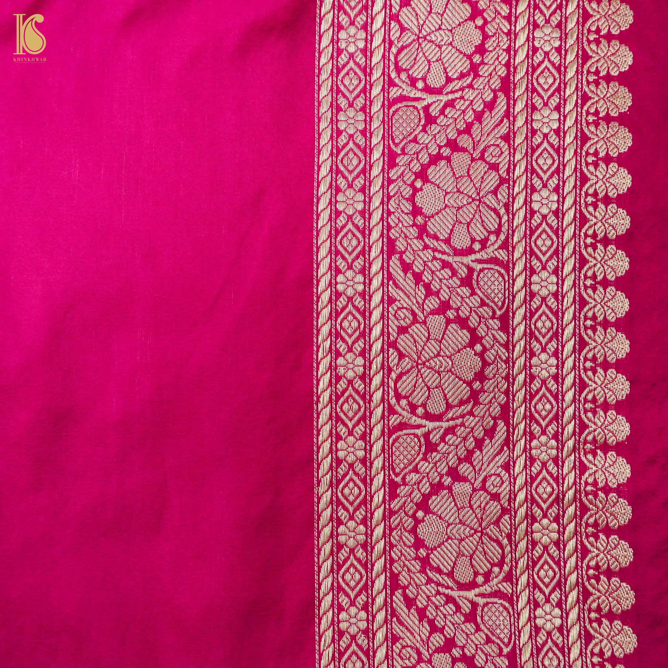 Ruby Pink Handwoven Pure Katan Silk Kadwa Banarasi Rangkat Saree - Khinkhwab