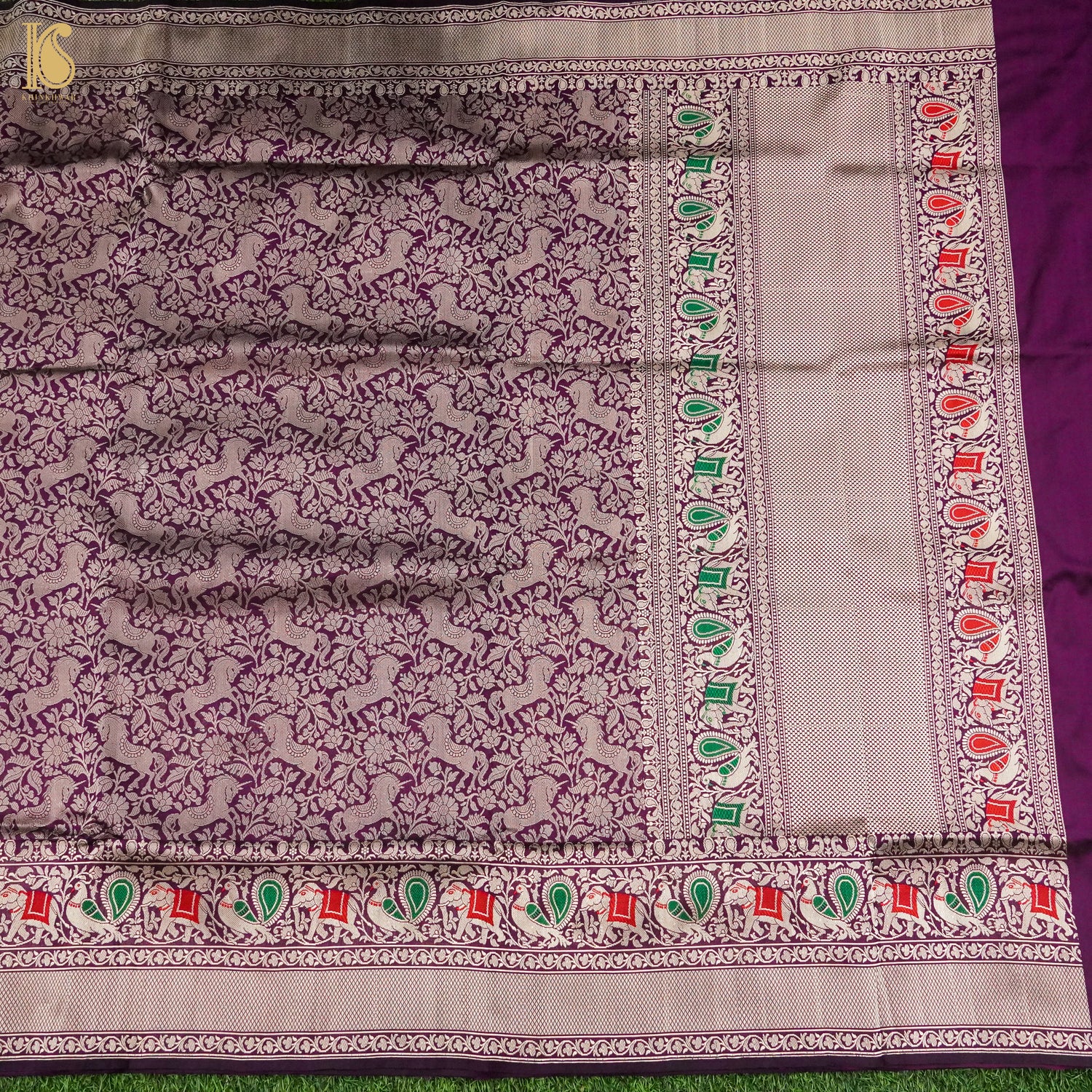 Pompadour Purple Handloom Katan Silk Banarasi Shikargah Saree - Khinkhwab