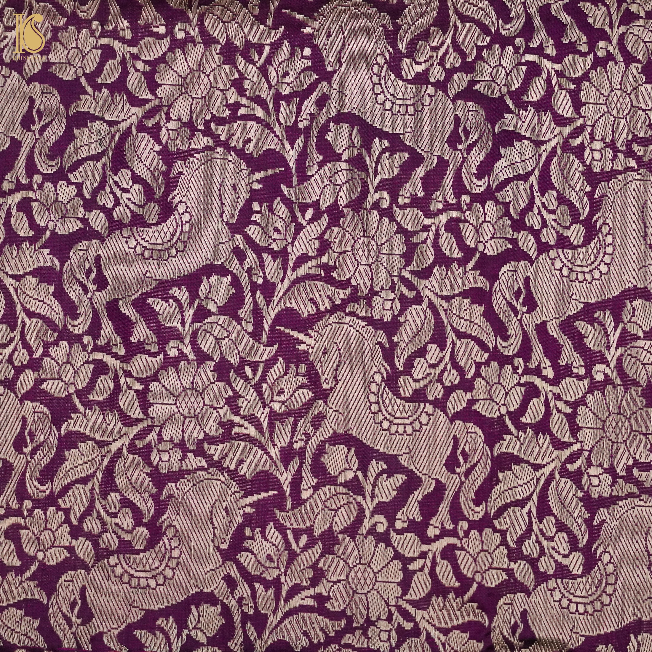 Pompadour Purple Handloom Katan Silk Banarasi Shikargah Saree - Khinkhwab