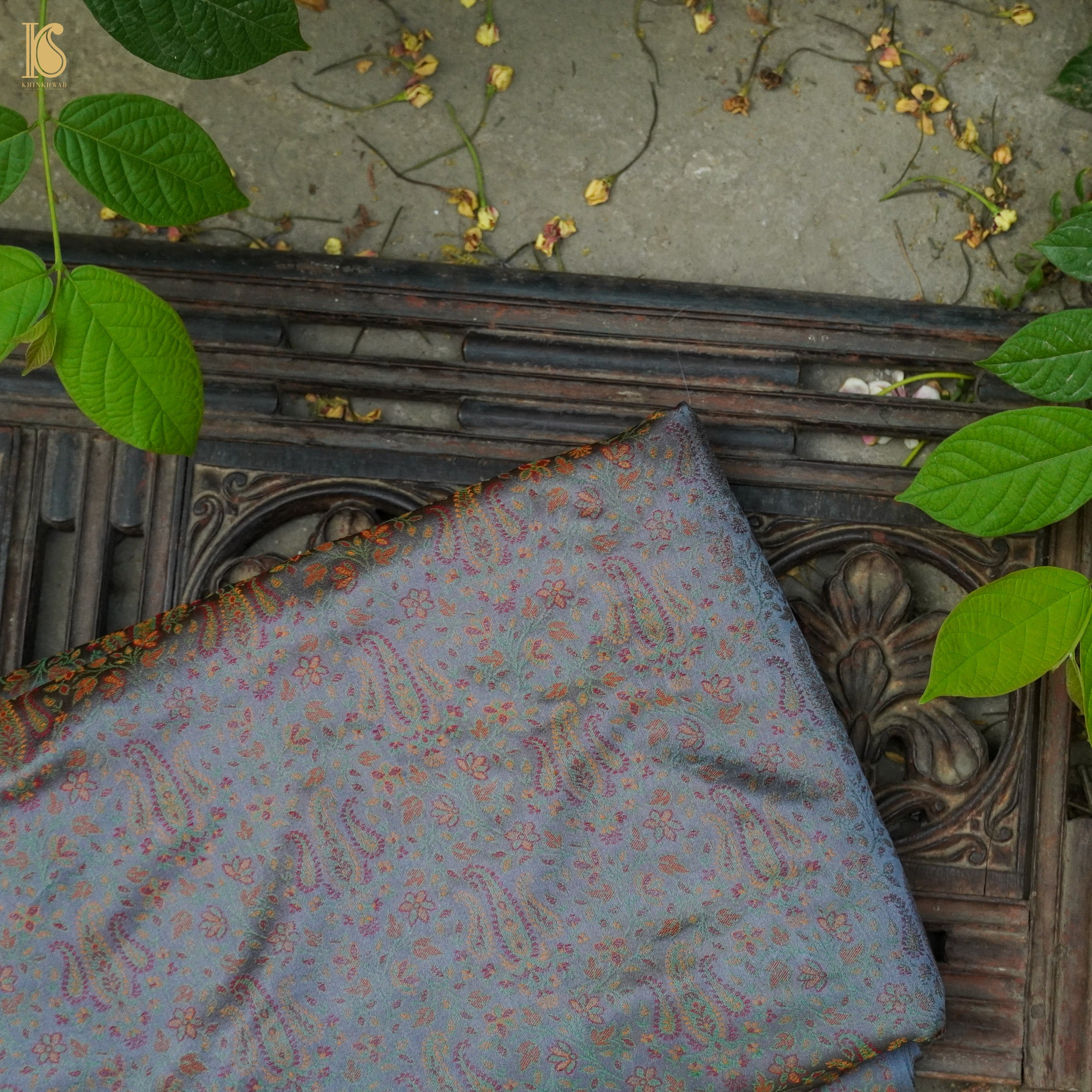 Manatee Grey Pure Banarasi Silk Handwoven Tanchui Kurta Fabric - Khinkhwab