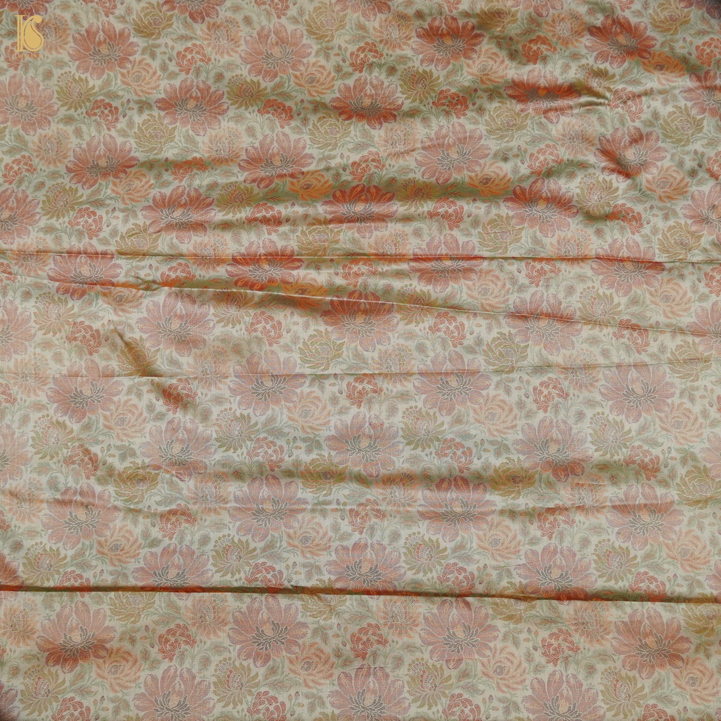 Beige Pure Banarasi Silk Handwoven Tanchui Kurta Fabric - Khinkhwab