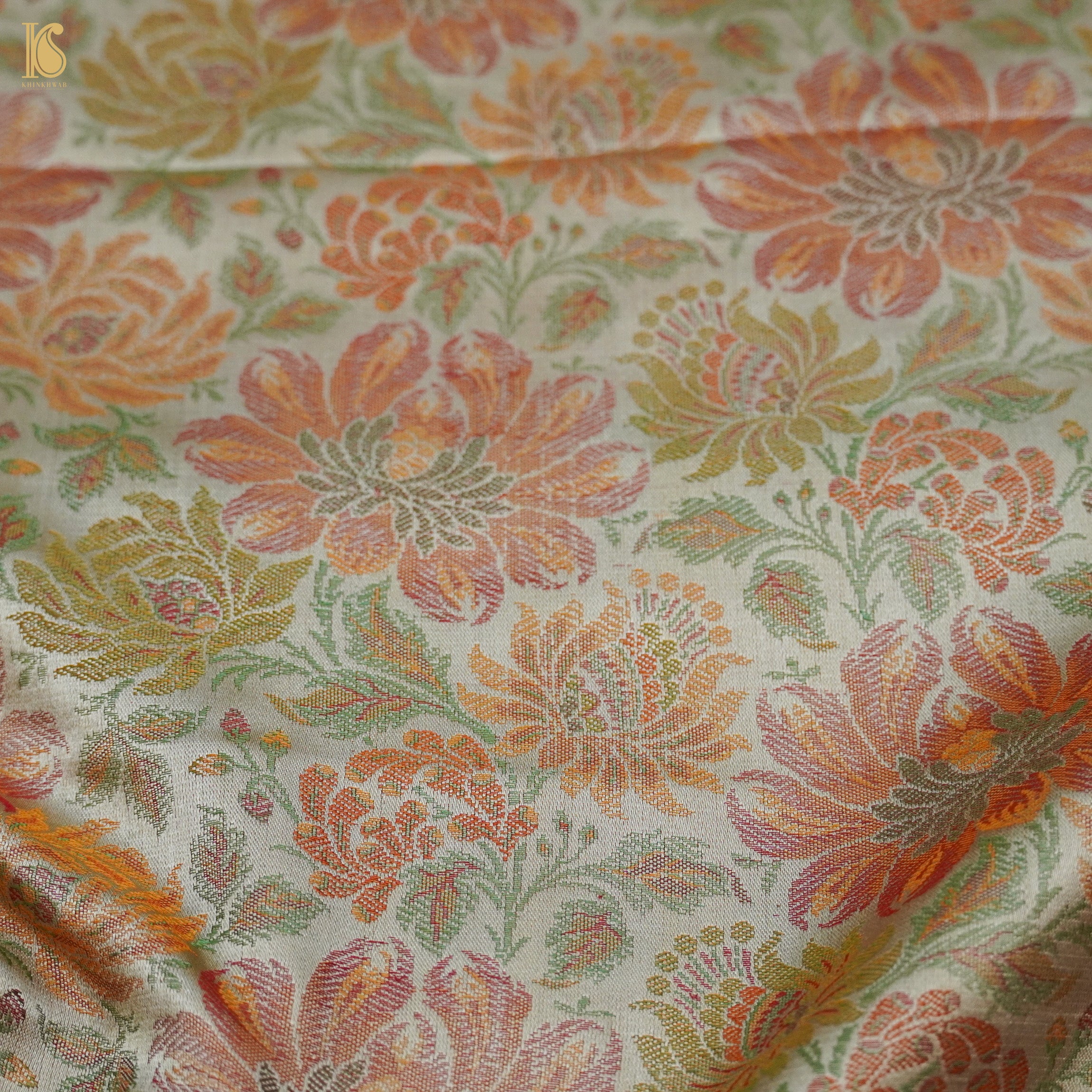 Beige Pure Banarasi Silk Handwoven Tanchui Kurta Fabric - Khinkhwab