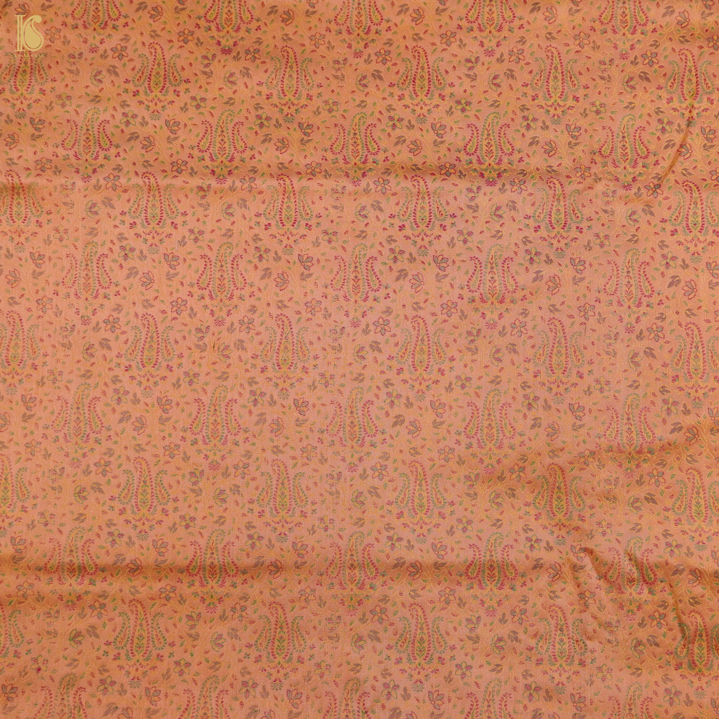 Peach Pure Banarasi Silk Handwoven Tanchui Kurta Fabric - Khinkhwab