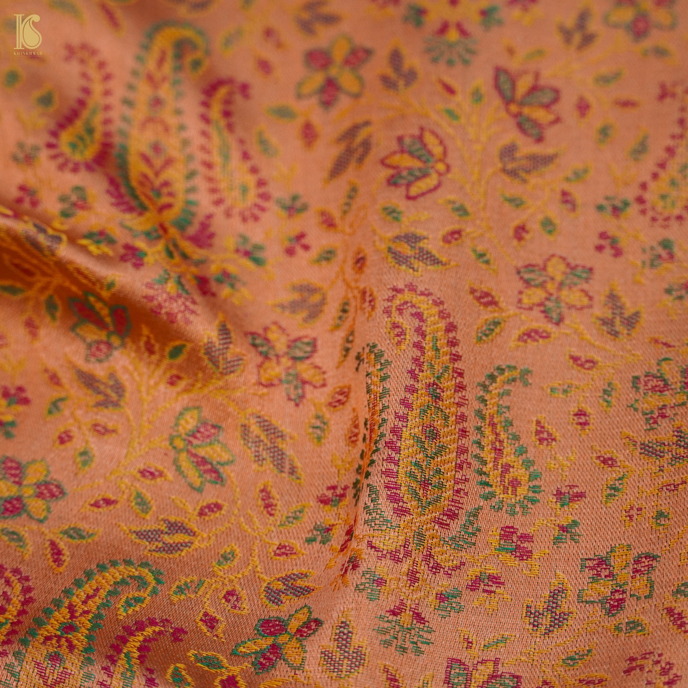 Peach Pure Banarasi Silk Handwoven Tanchui Kurta Fabric - Khinkhwab