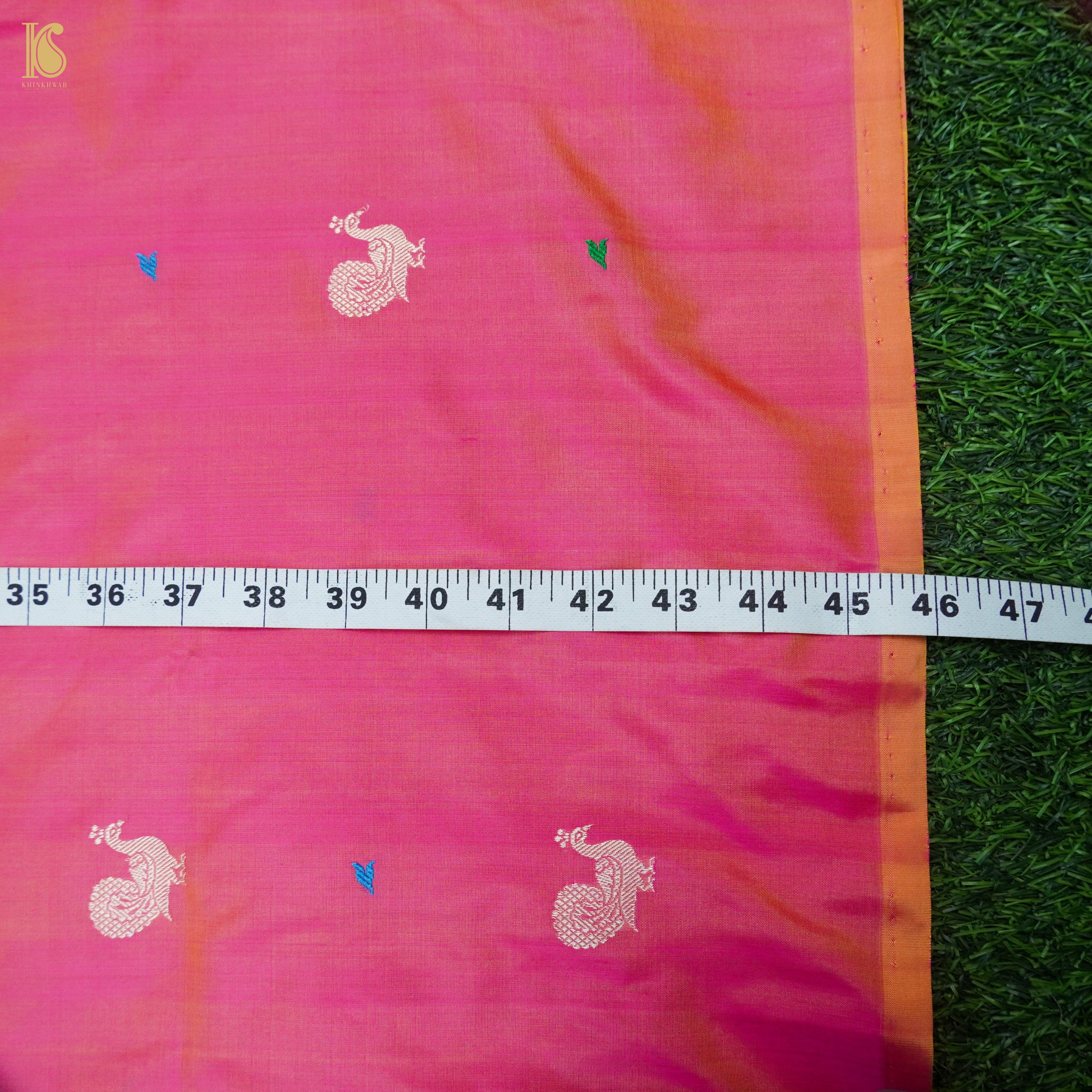 Froly Pink Handwoven Pure Katan Silk Banarasi Peacock Kadwa Fabric - Khinkhwab