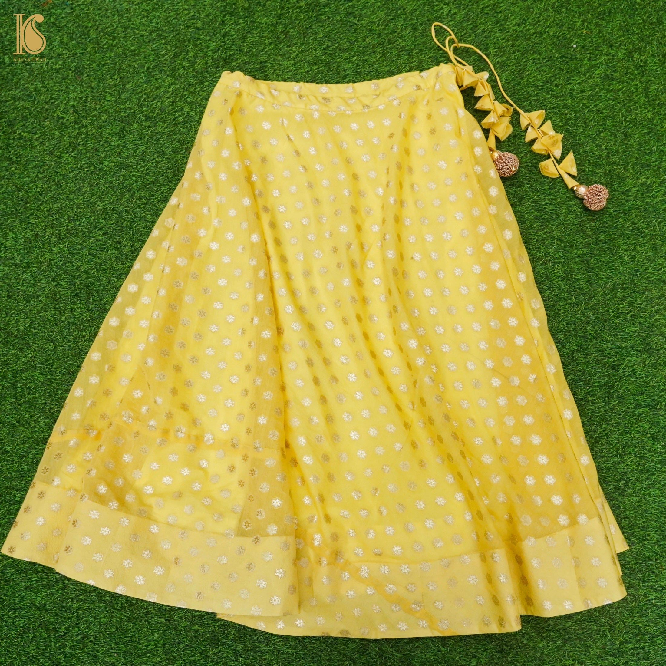 Wild Rice Yellow Chanderi Banarasi Stitched Skirt Lehenga - Khinkhwab