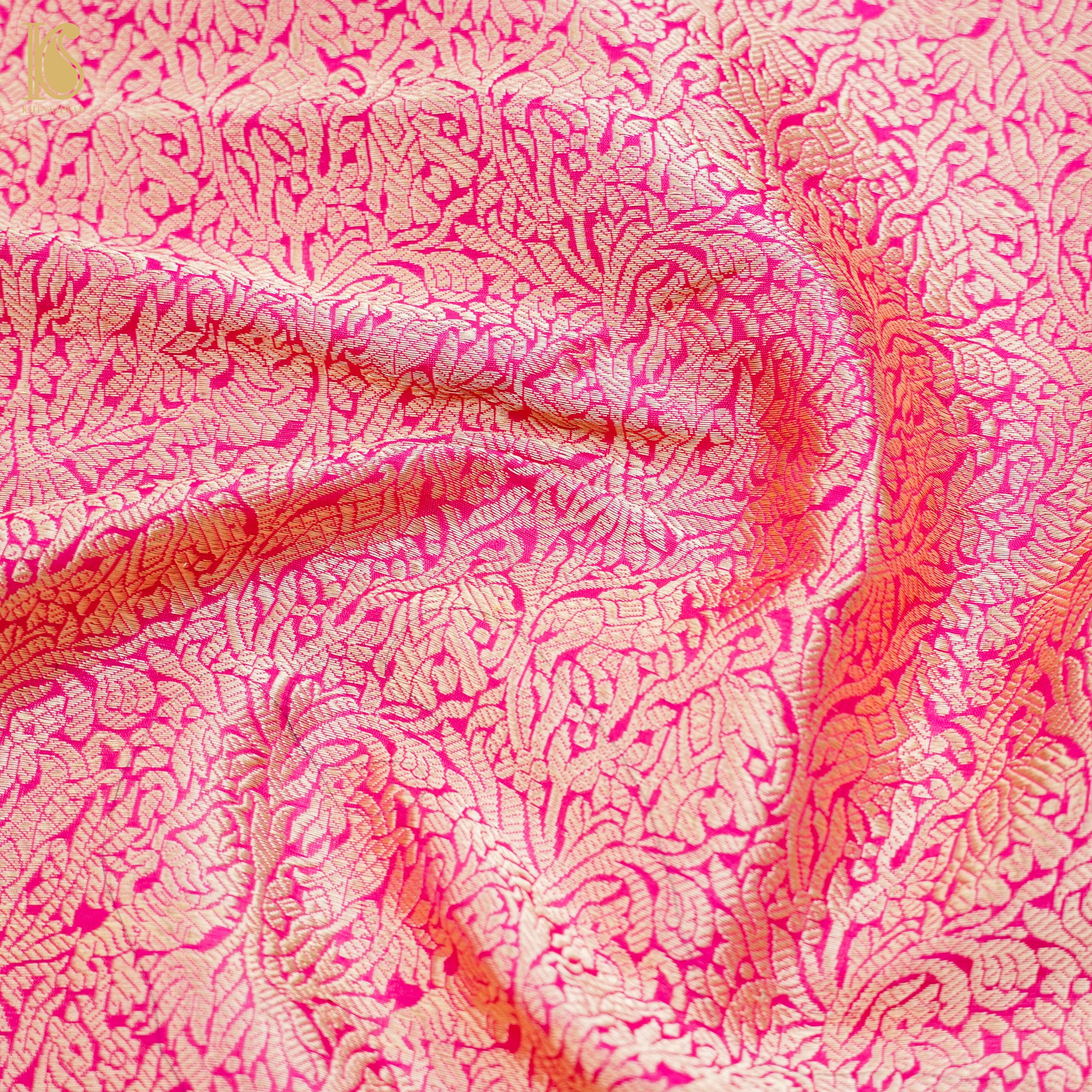 Handloom Razzmatazz Pink Pure Brocade Banarasi Fabric - Khinkhwab