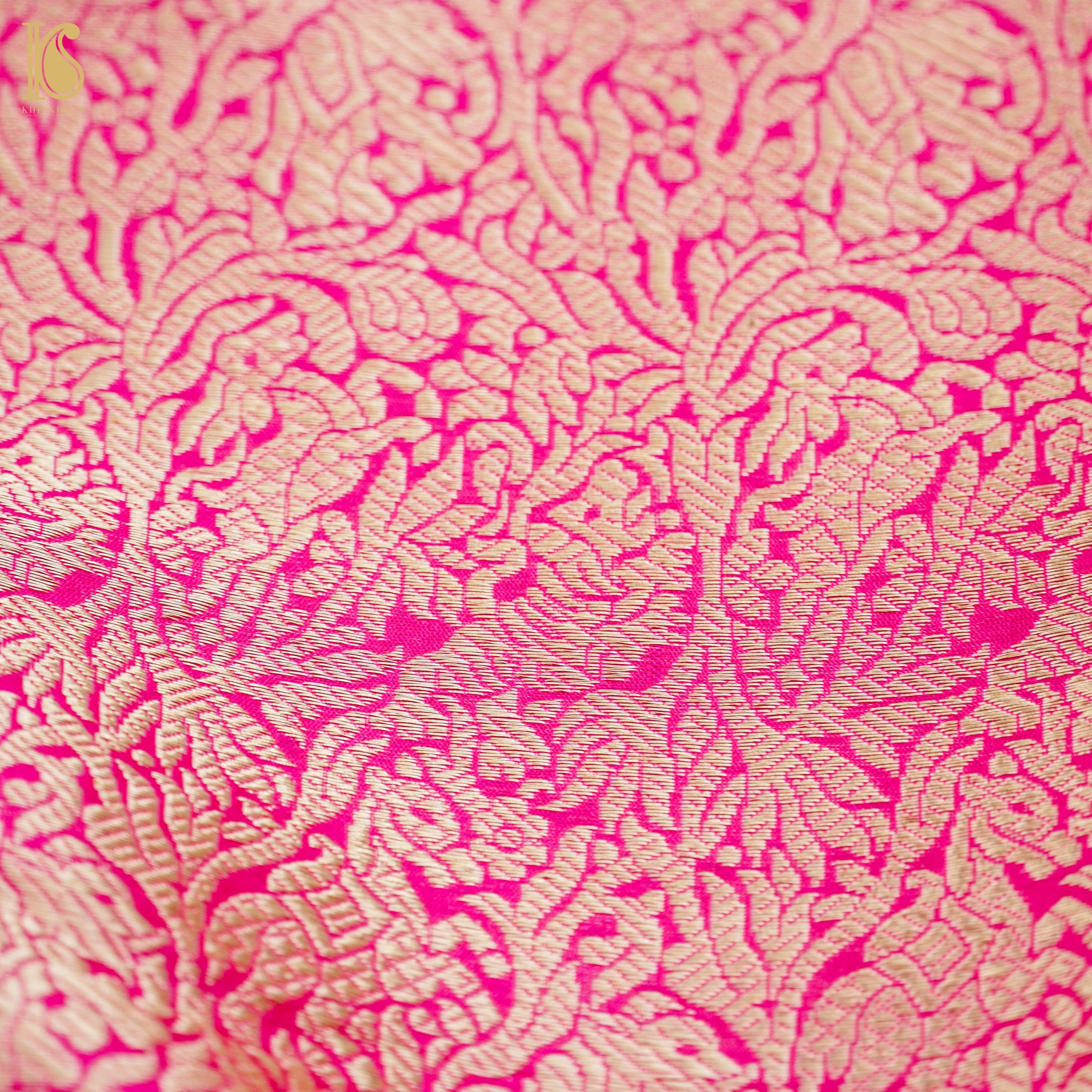 Handloom Razzmatazz Pink Pure Brocade Banarasi Fabric - Khinkhwab