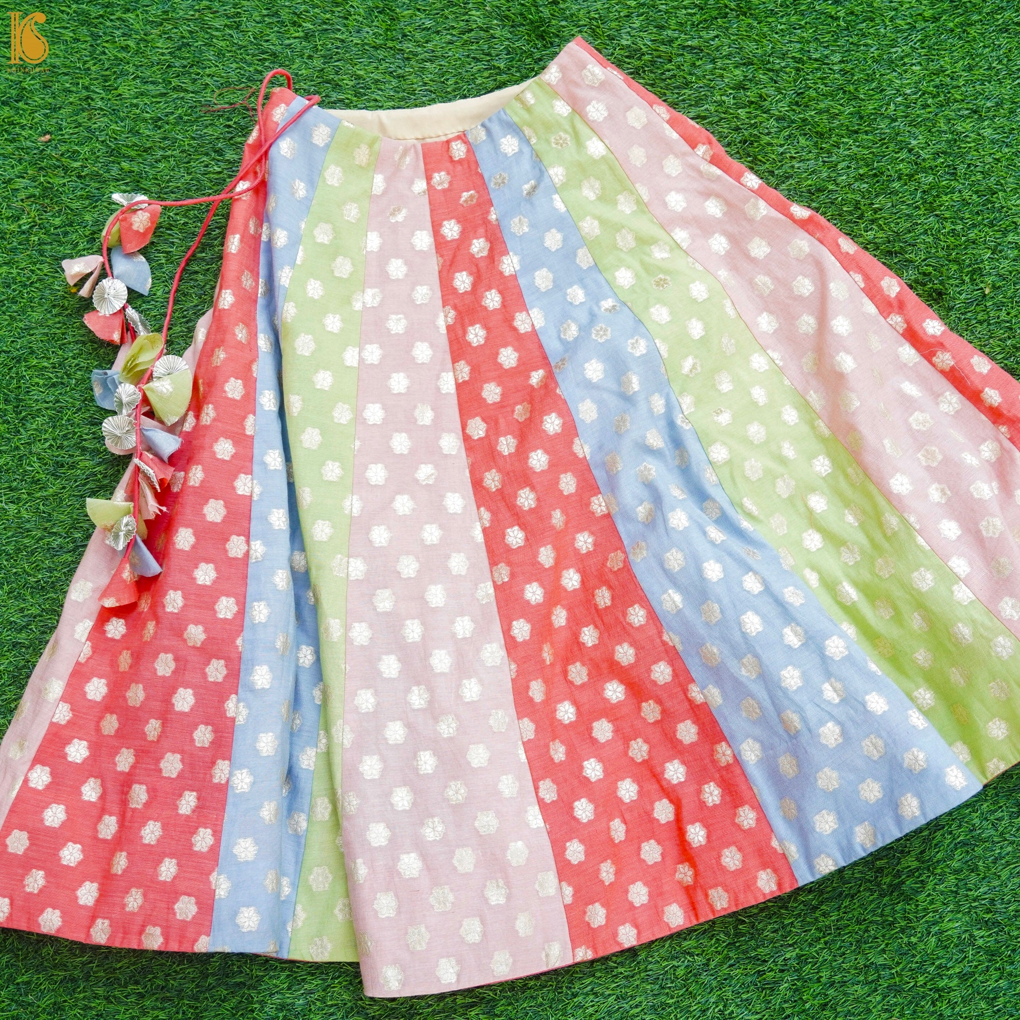 Multicolor Pure Chanderi Banarasi Kids StitchednLehenga Set - Khinkhwab
