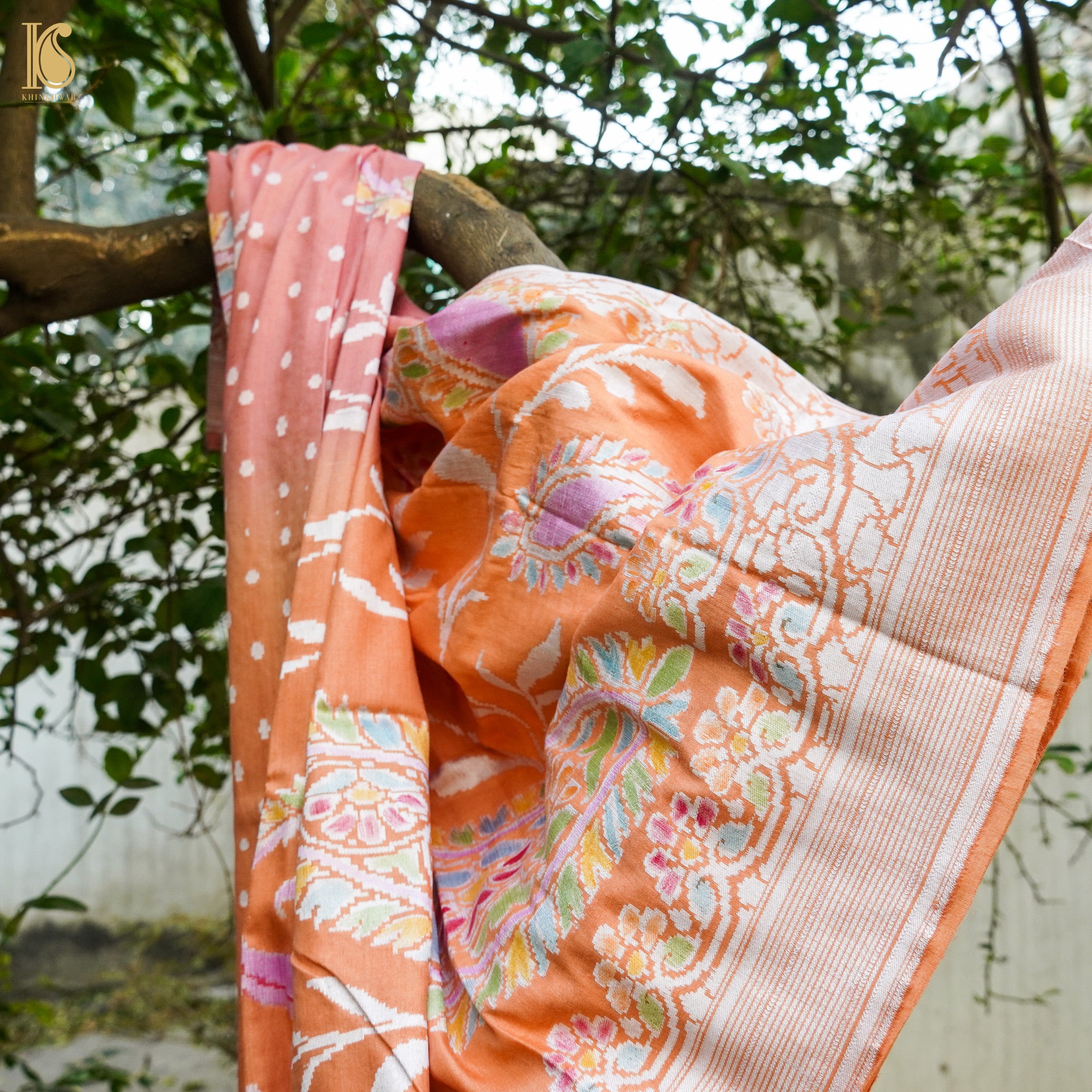 Sea Pink Banarasi Moonga Silk Dupatta with Hand Brush - Khinkhwab