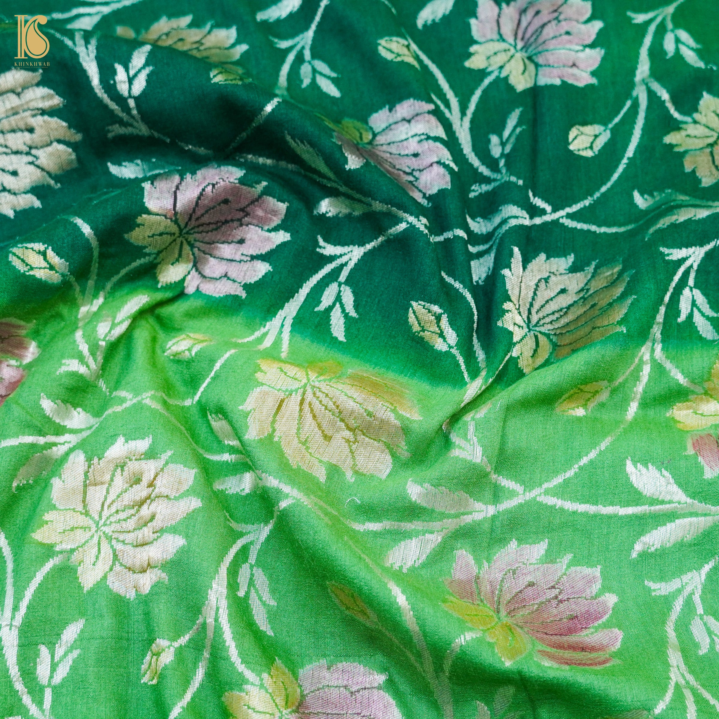 Fern Green Banarasi Moonga Silk Dupatta with Hand Brush - Khinkhwab