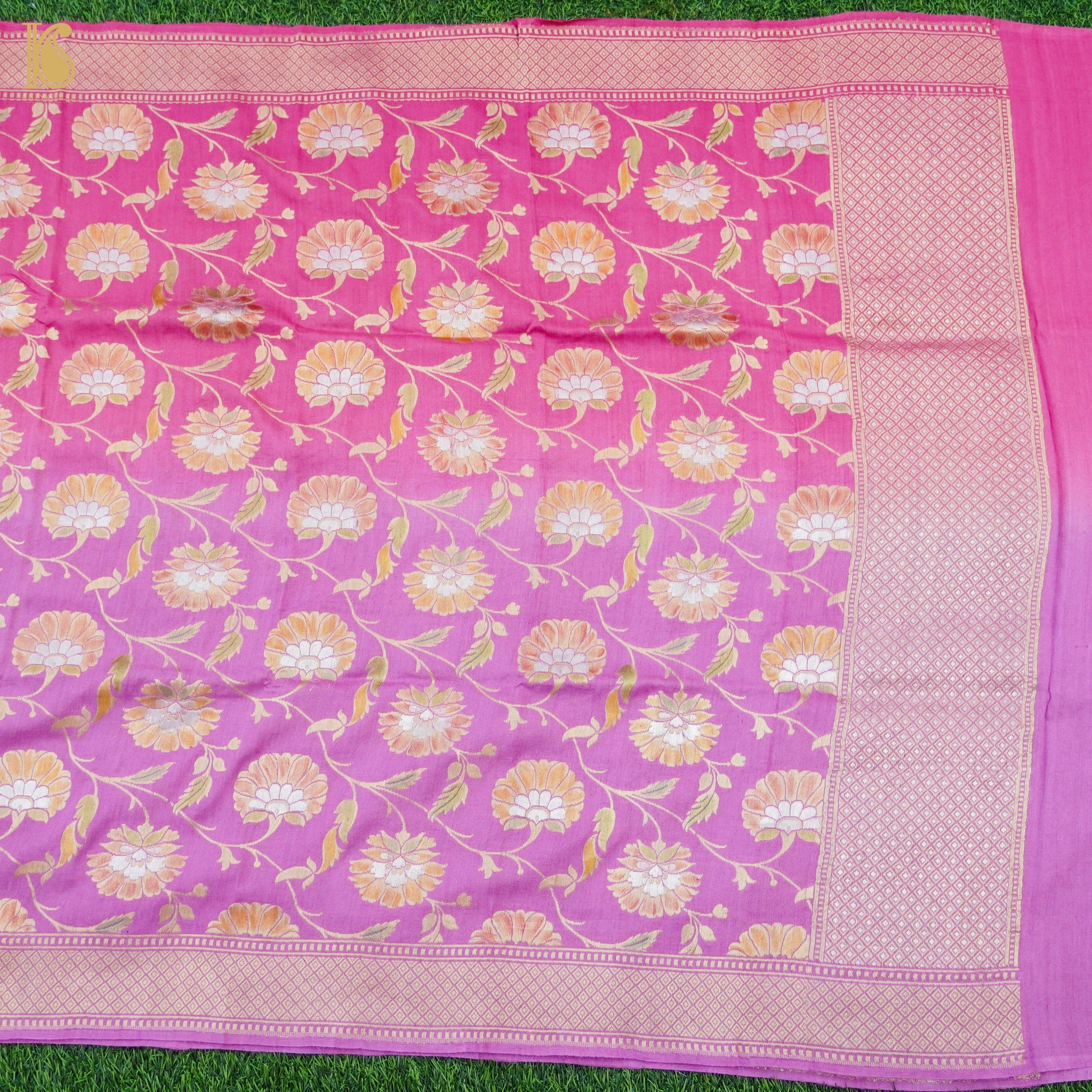 Orchid Pink Banarasi Moonga Silk Dupatta with Hand Brush - Khinkhwab