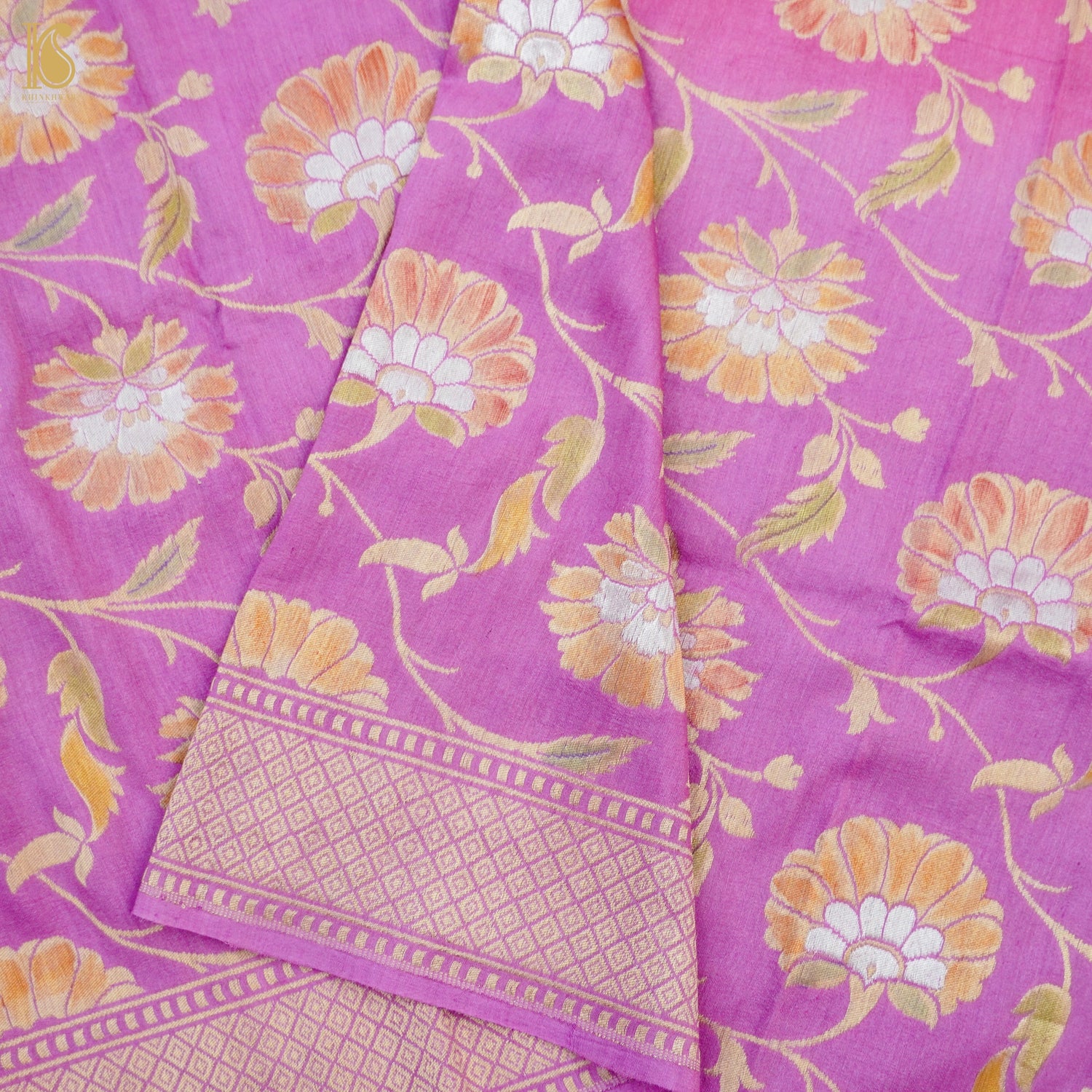Orchid Pink Banarasi Moonga Silk Dupatta with Hand Brush - Khinkhwab