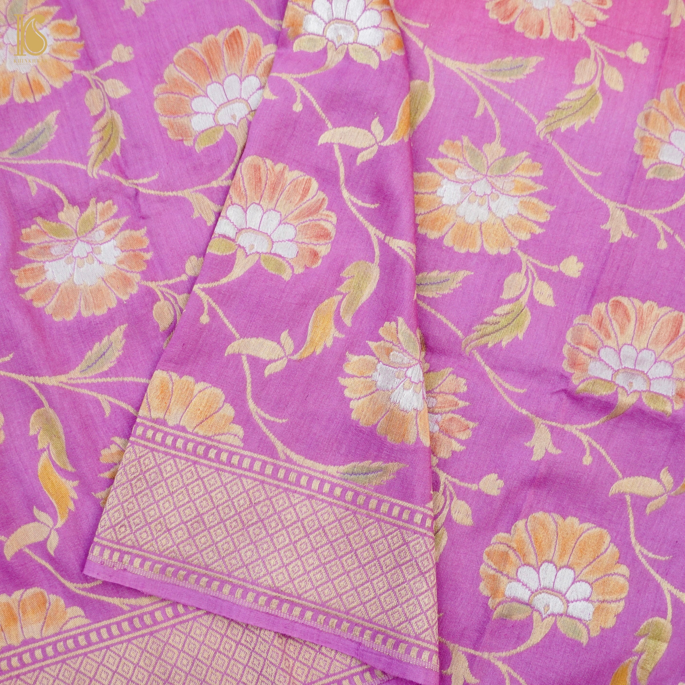 Orchid Pink Banarasi Moonga Silk Dupatta with Hand Brush - Khinkhwab