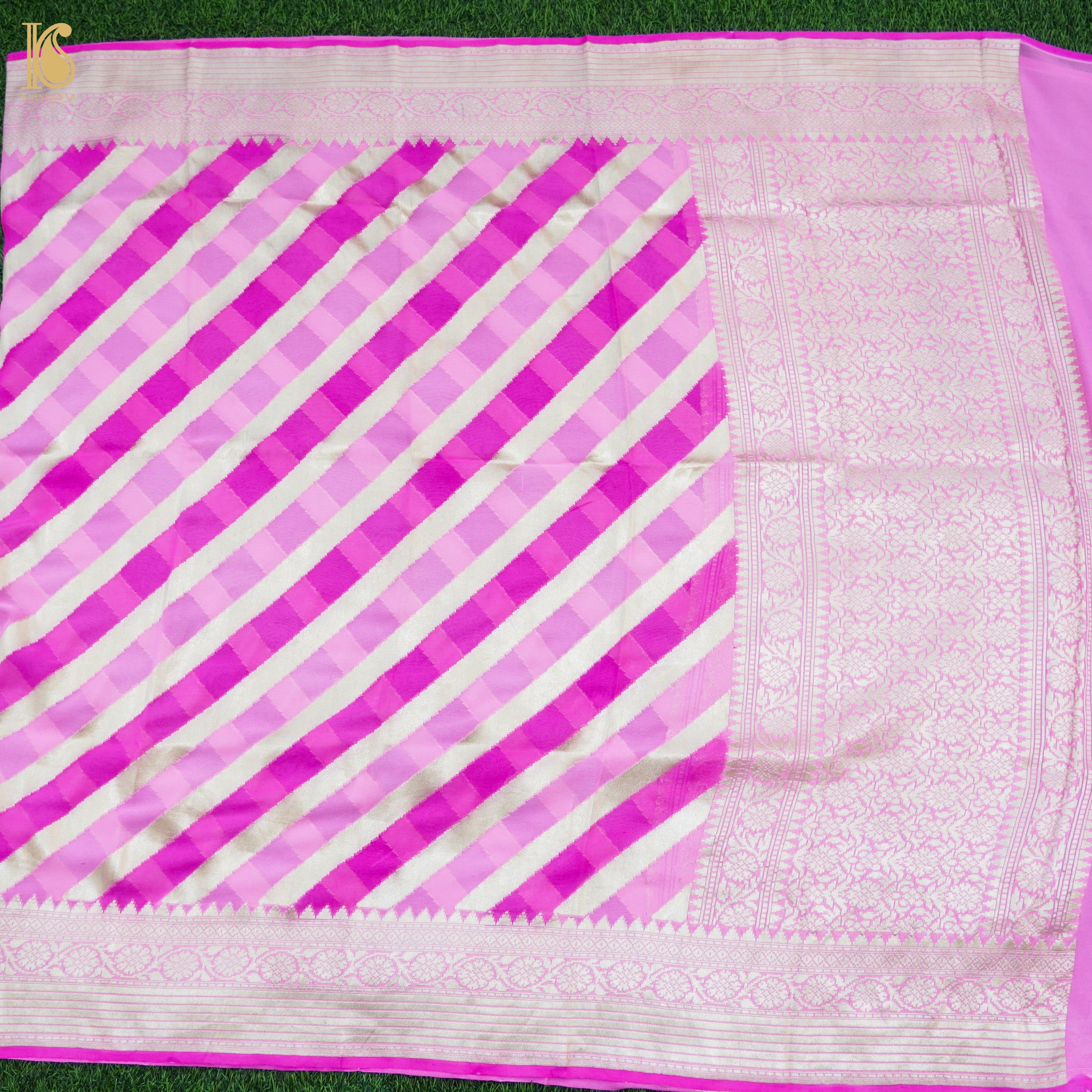 Pink Pure Georgette Handloom Banarasi Stripes Dupatta - Khinkhwab