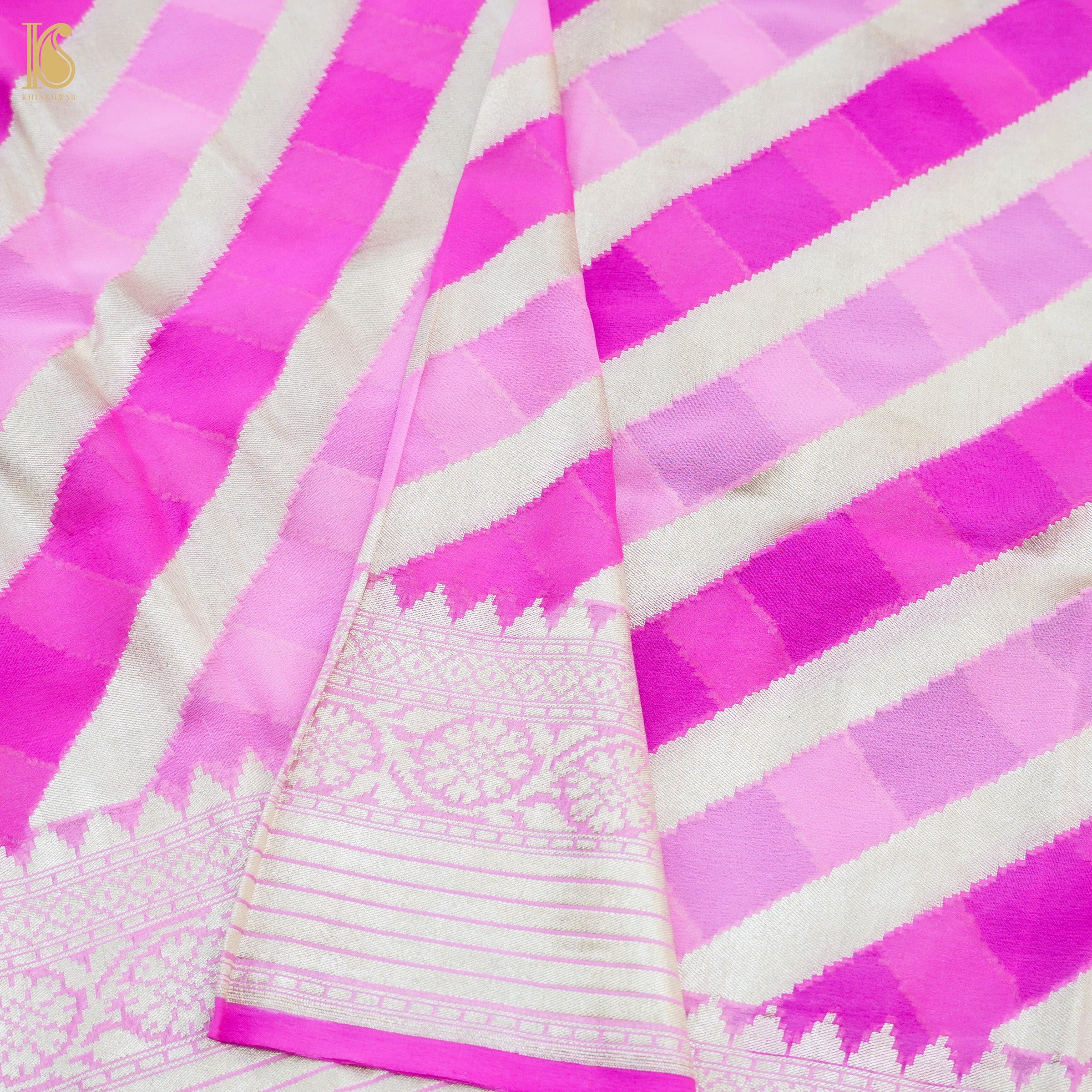 Pink Pure Georgette Handloom Banarasi Stripes Dupatta - Khinkhwab
