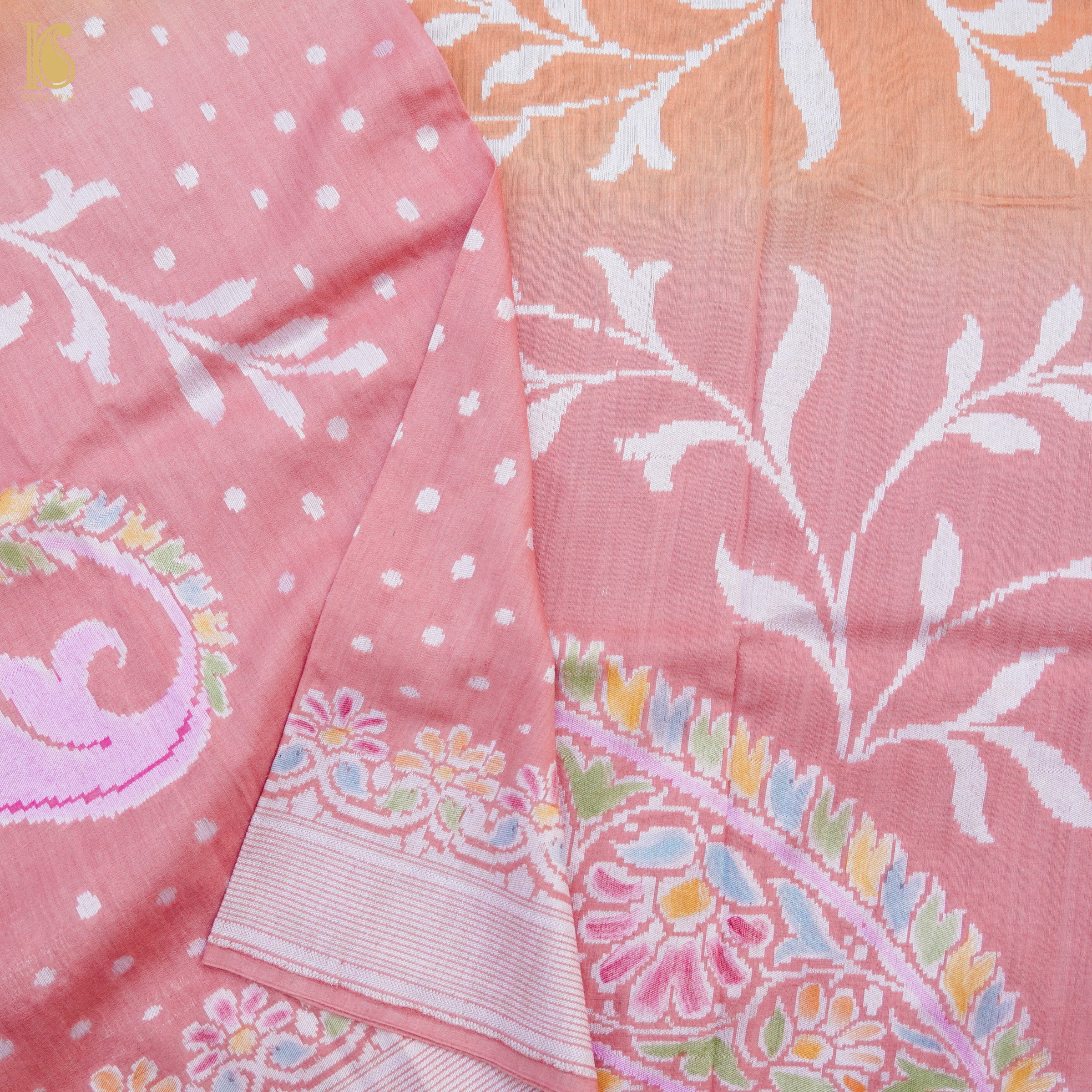 Sea Pink Banarasi Moonga Silk Dupatta with Hand Brush - Khinkhwab