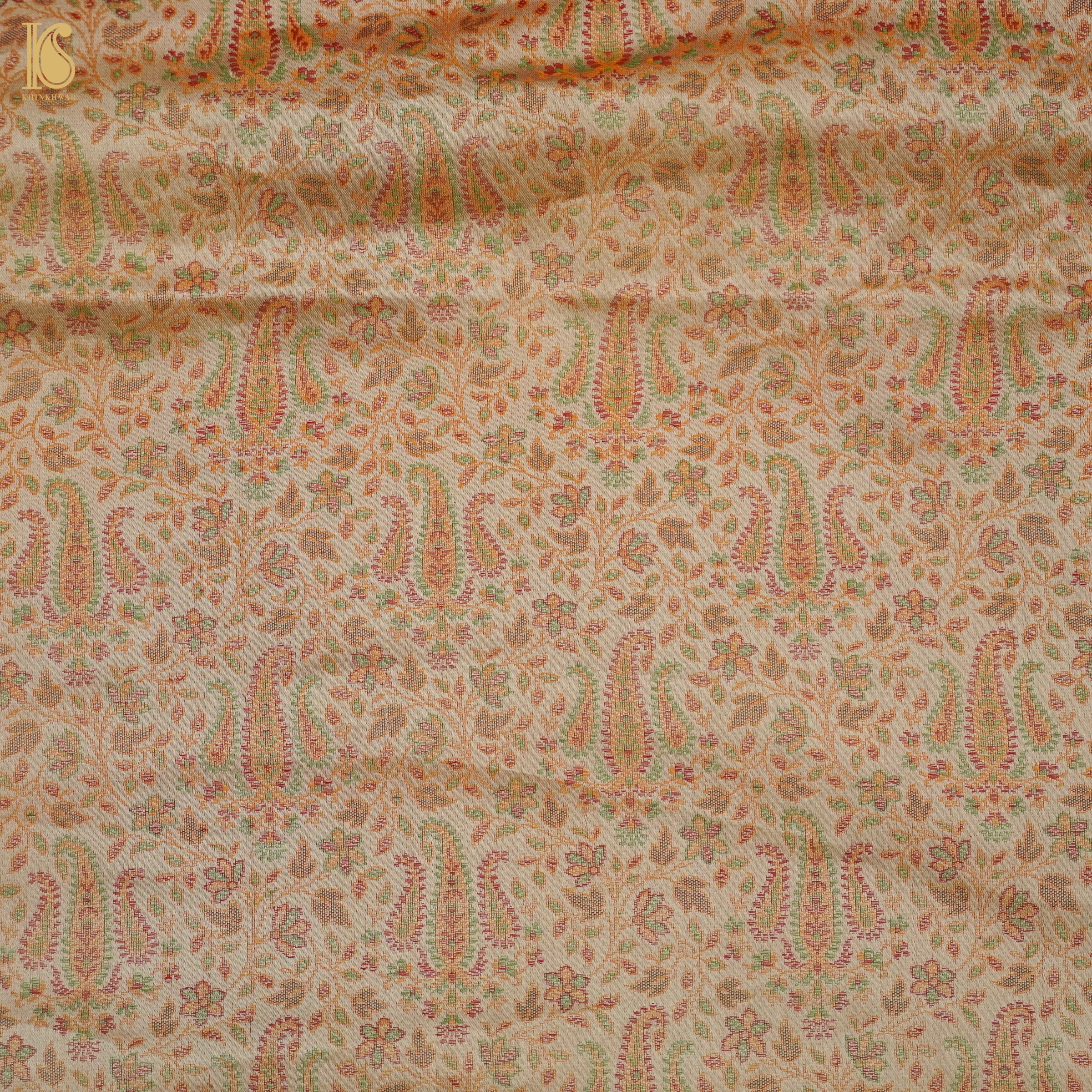 Beige Pure Banarasi Silk Handwoven Tanchui Kurta Fabric - Khinkhwab
