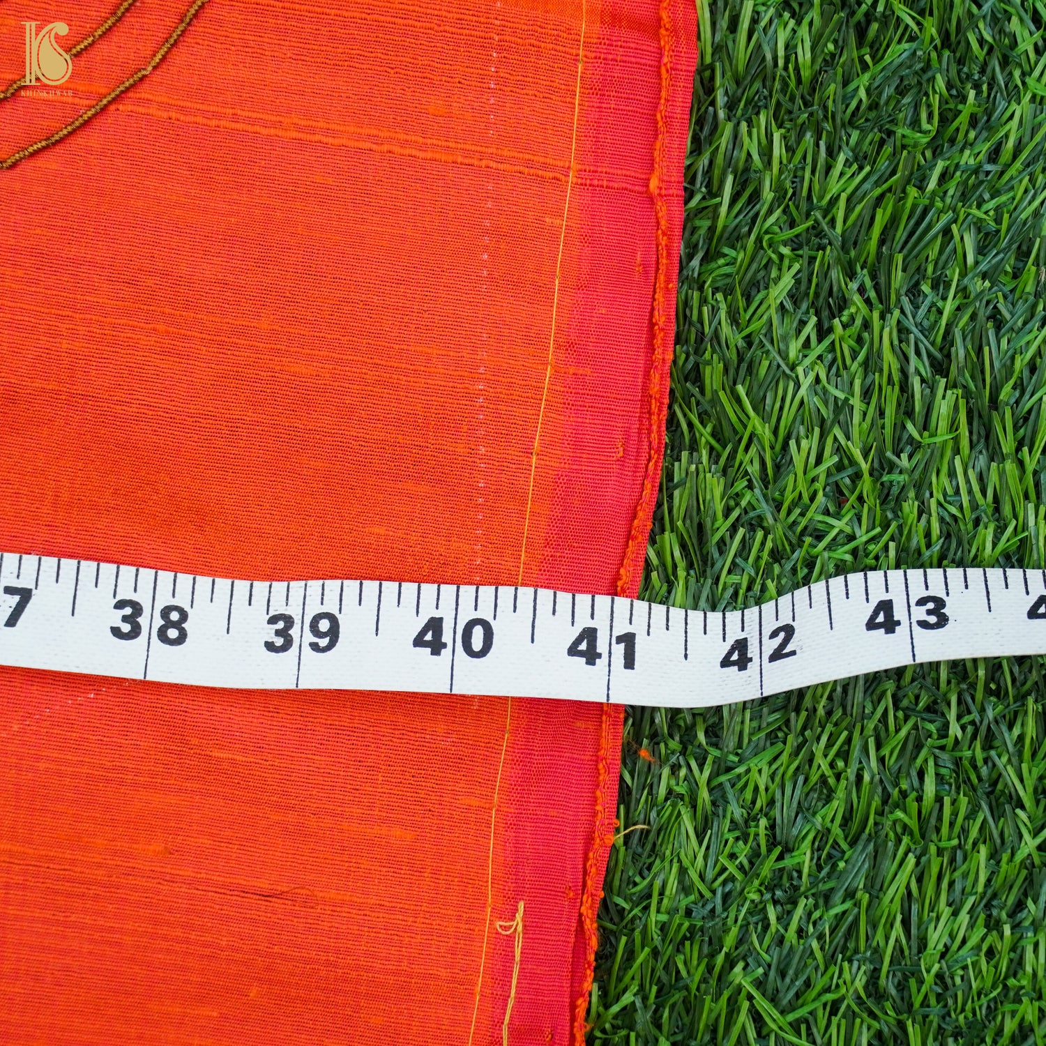 Hand Embroidered Pure Raw Silk Orange Blouse Fabric - Khinkhwab