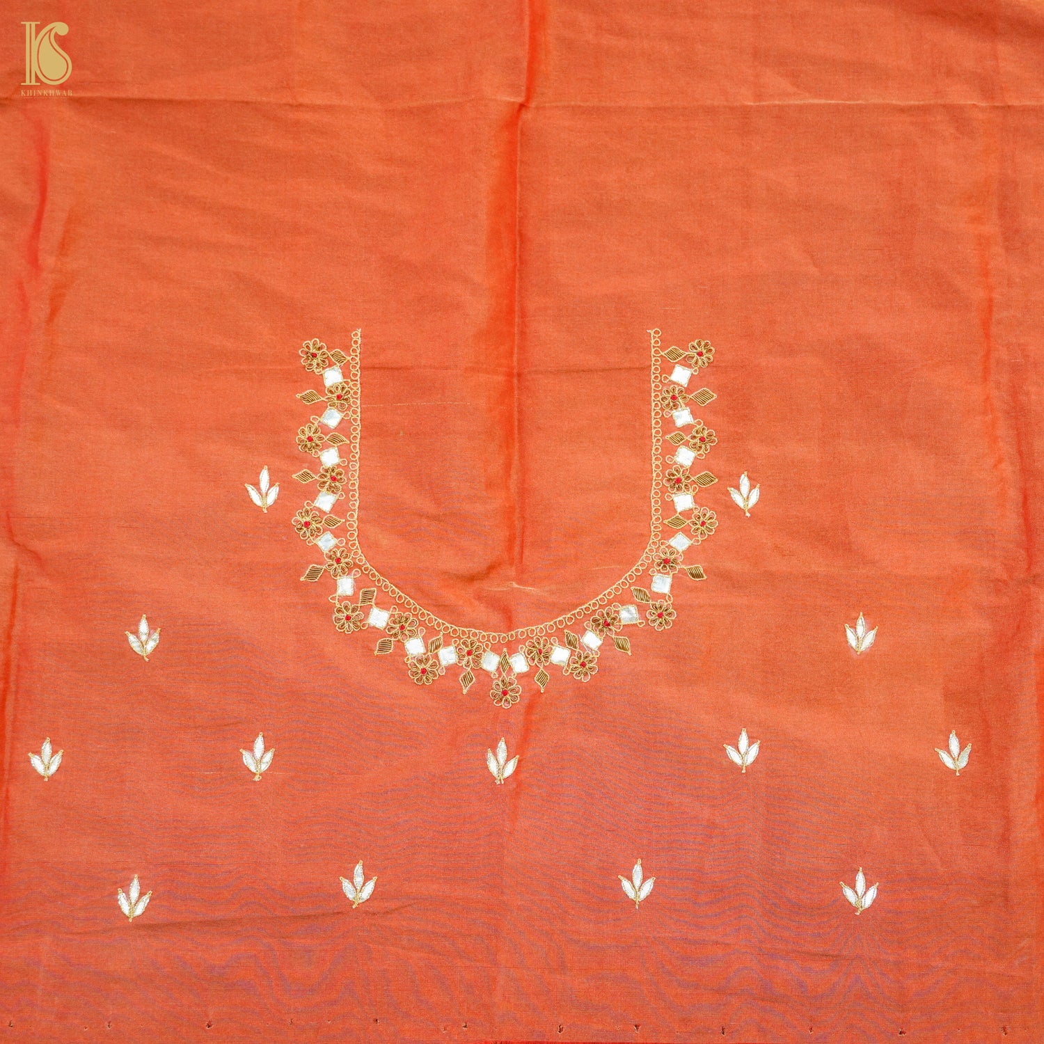 Hand Embroidered Pure Tissue Blouse Fabric - Khinkhwab