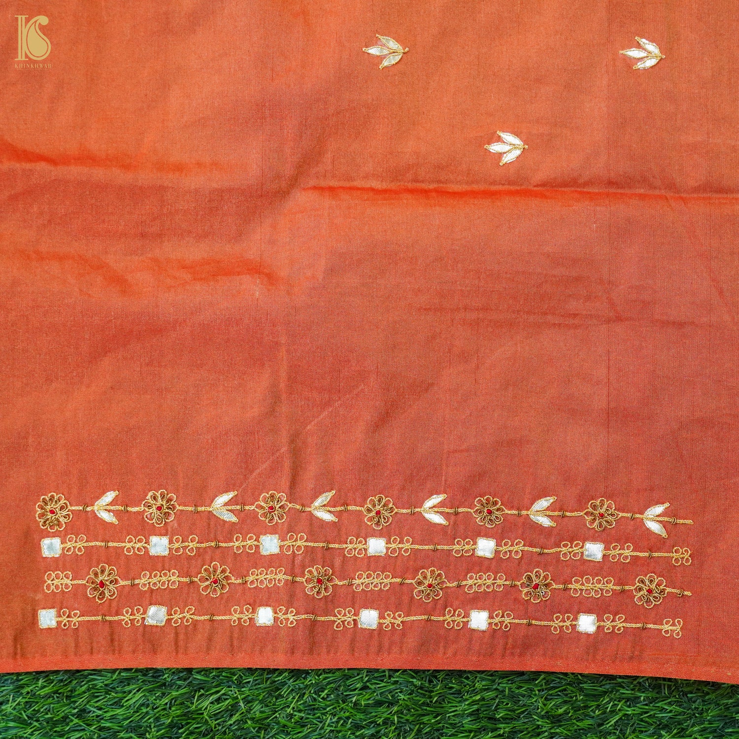 Hand Embroidered Pure Tissue Blouse Fabric - Khinkhwab