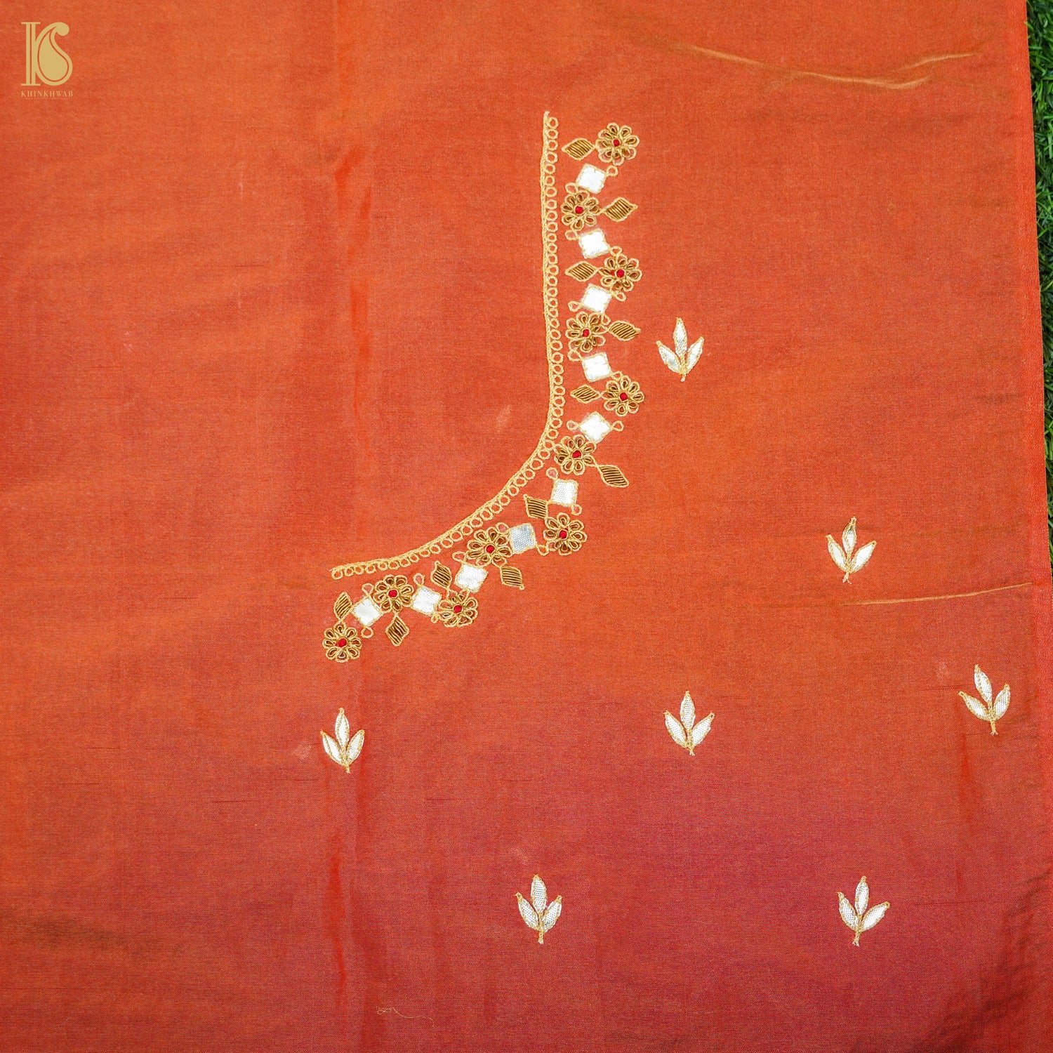 Hand Embroidered Pure Tissue Blouse Fabric - Khinkhwab