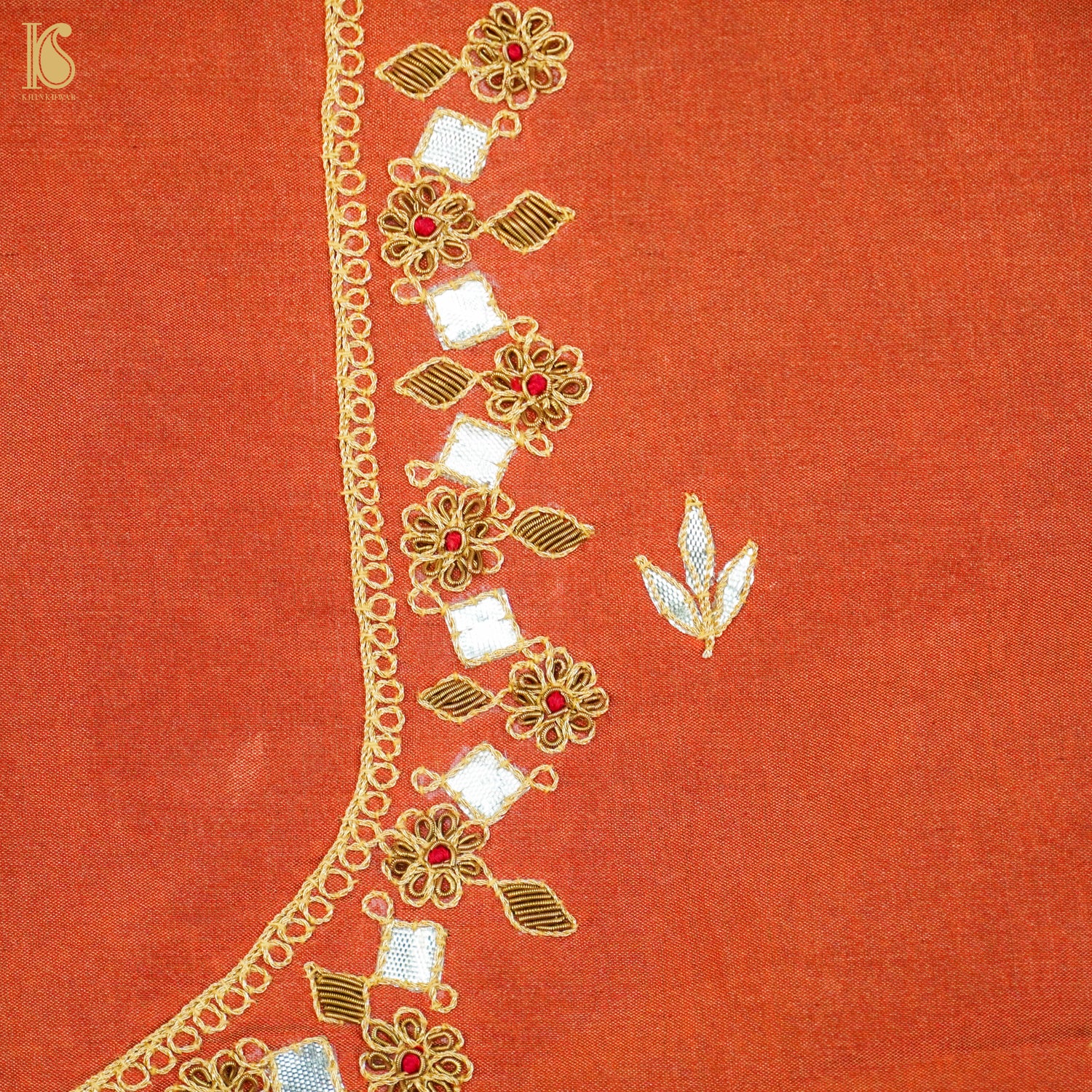 Hand Embroidered Pure Tissue Blouse Fabric - Khinkhwab