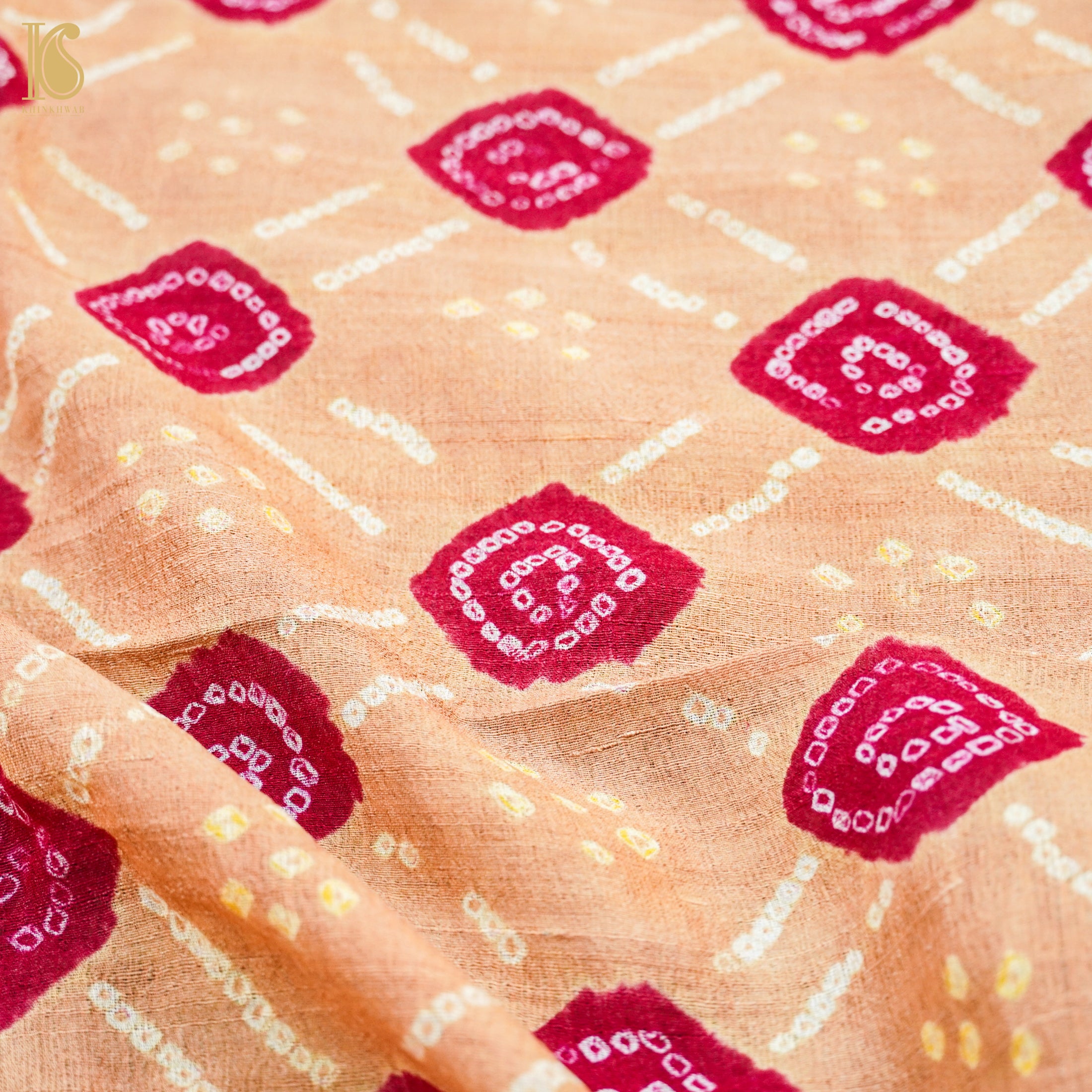 Desert Sand Pure Tussar Silk Bandhani Blouse Fabric - Khinkhwab