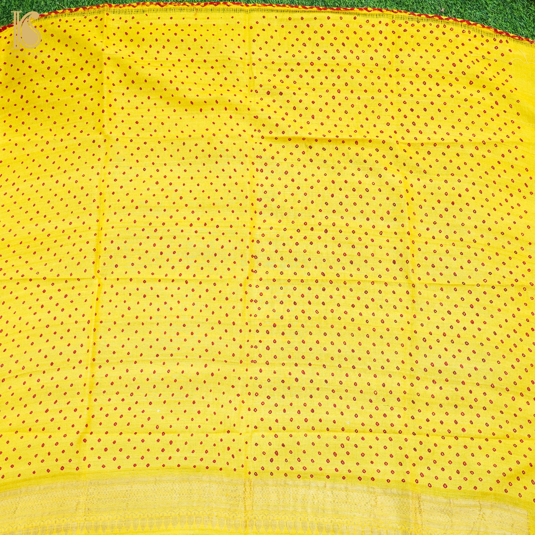 Broom Yellow Pure Tussar Silk Bandhani Blouse Fabric - Khinkhwab