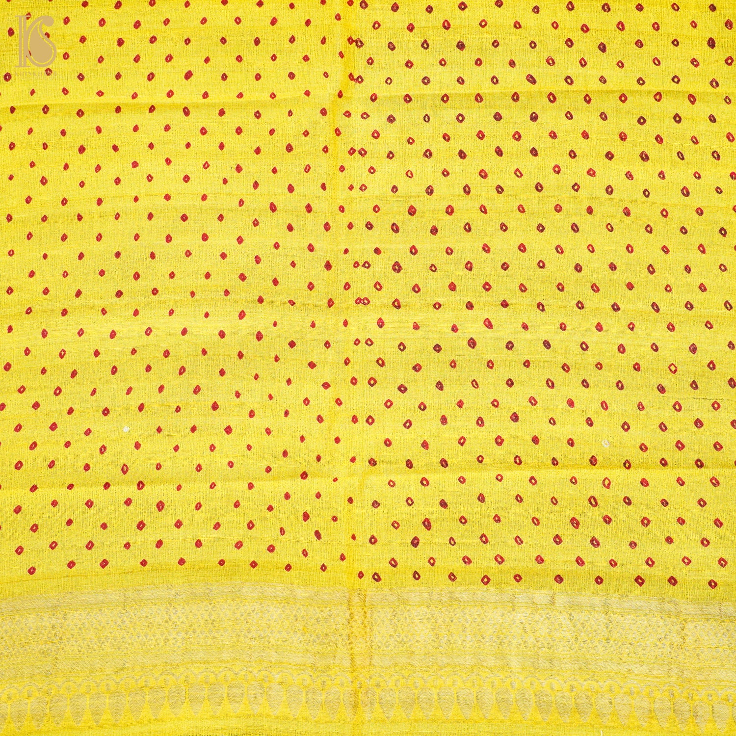 Broom Yellow Pure Tussar Silk Bandhani Blouse Fabric - Khinkhwab