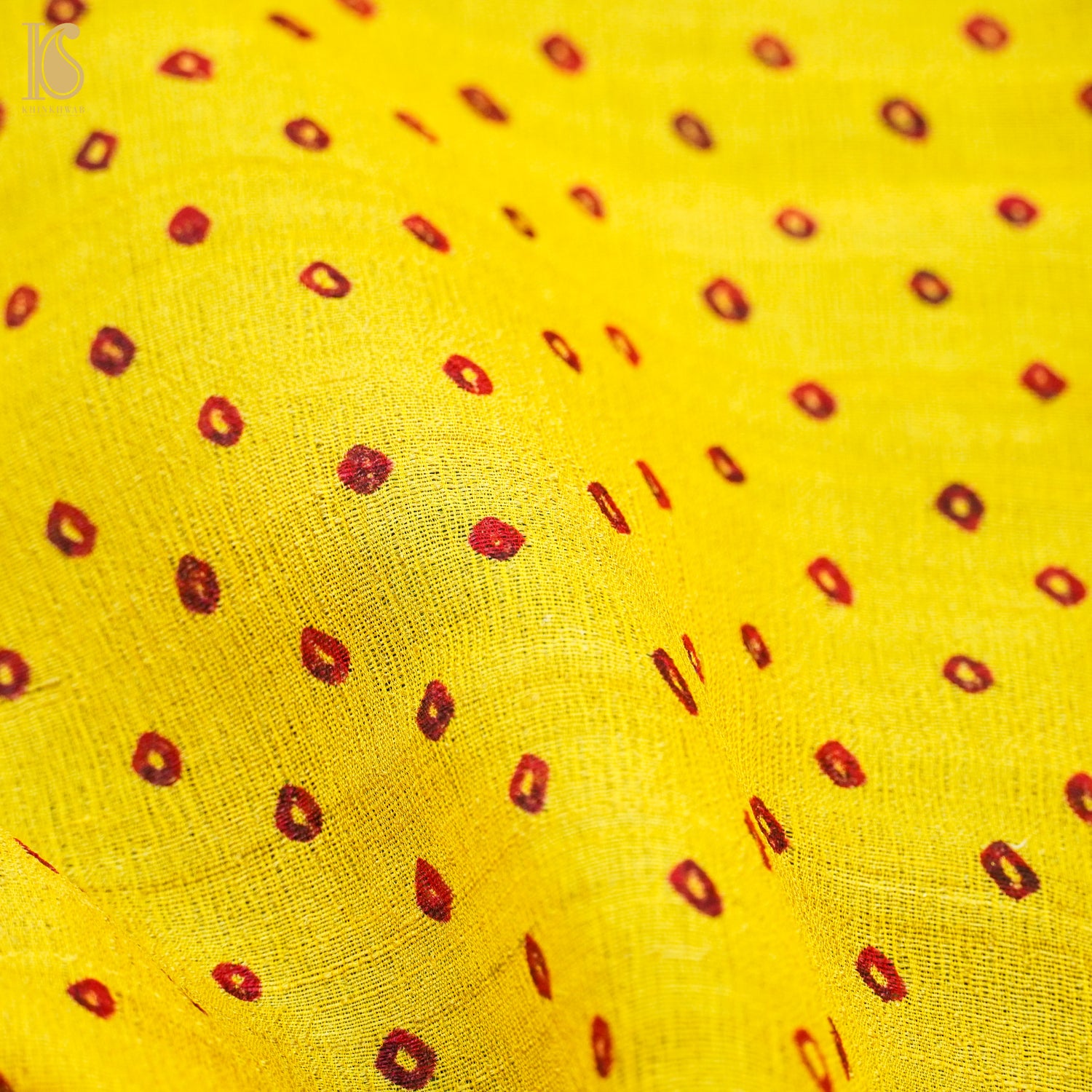 Broom Yellow Pure Tussar Silk Bandhani Blouse Fabric - Khinkhwab