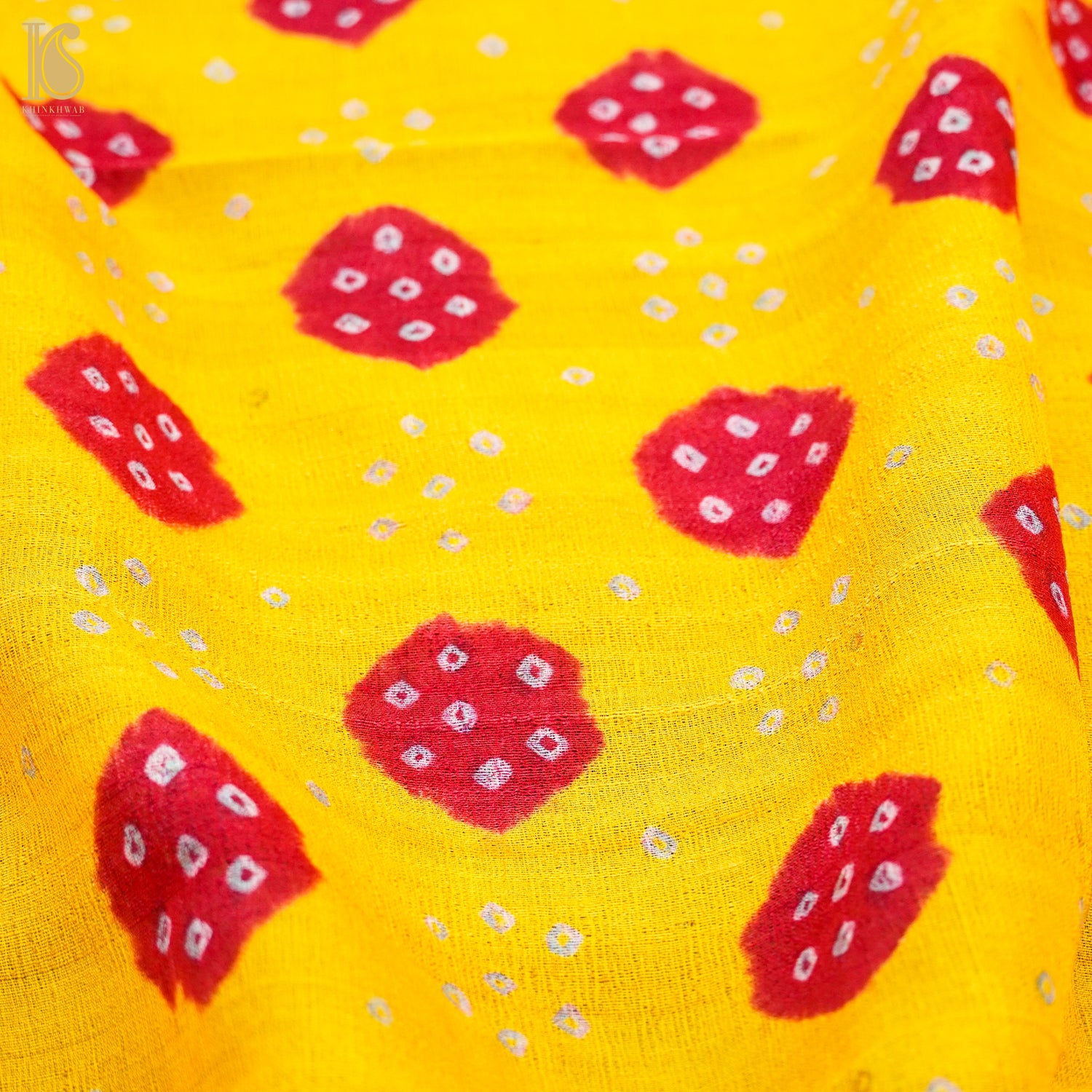 Yellow Pure Tussar Silk Bandhani Blouse Fabric - Khinkhwab