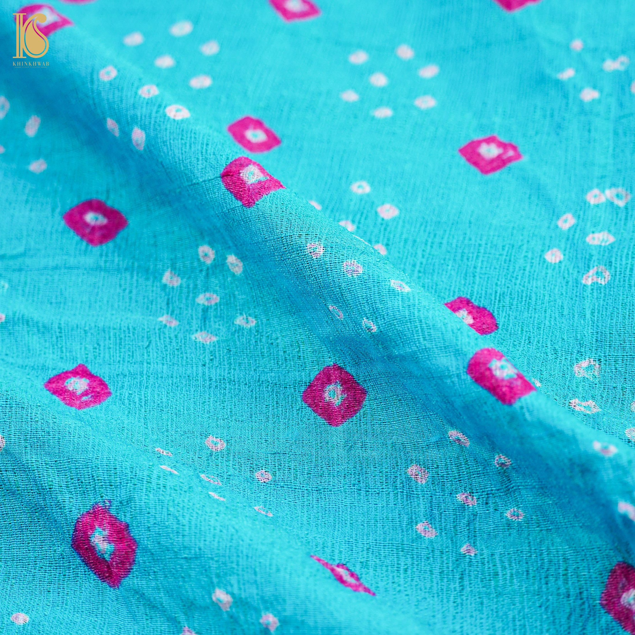 Blue Pure Tussar Silk Bandhani Blouse Fabric - Khinkhwab