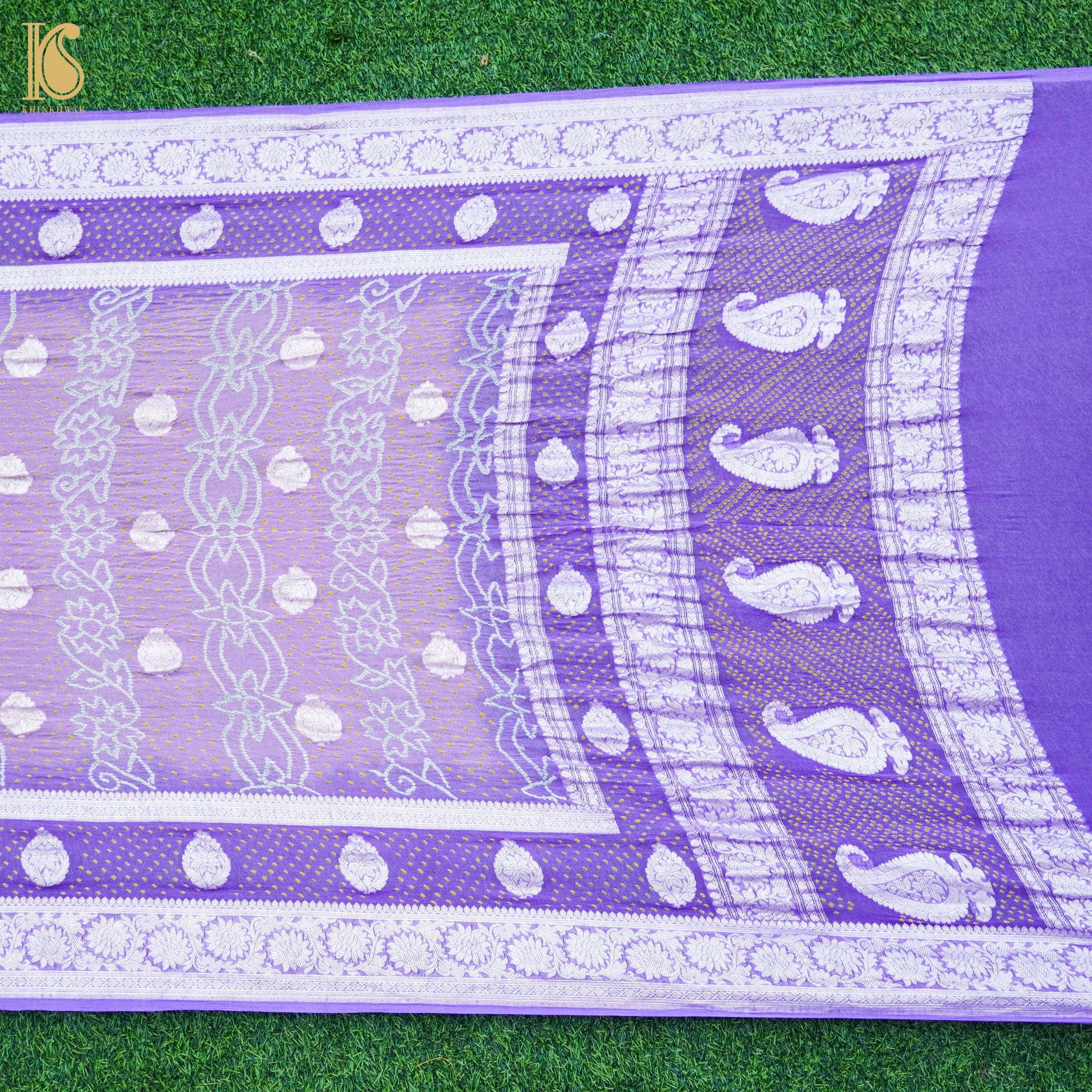 Mauve Pure Georgette Handloom Banarasi Bandhani Saree - Khinkhwab