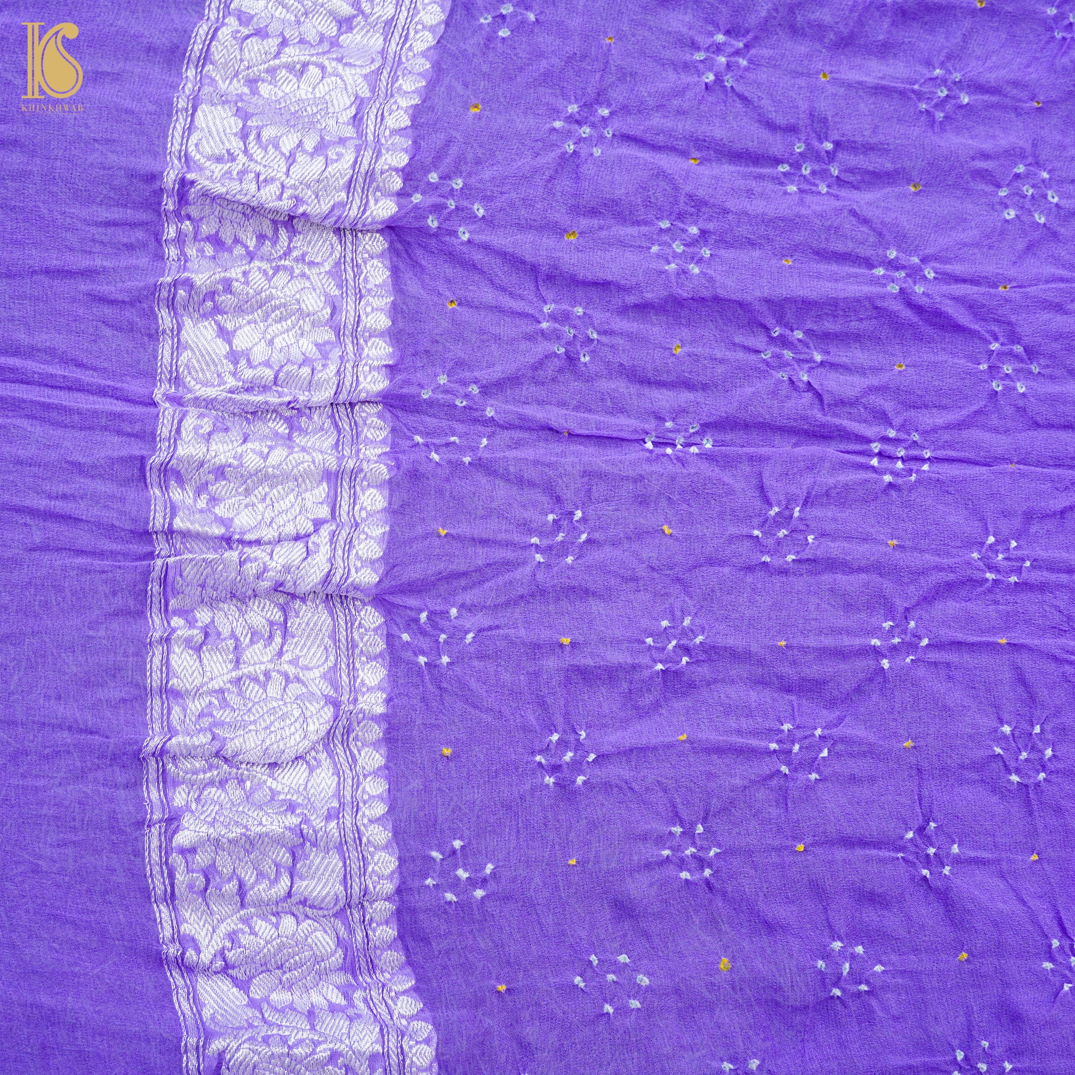 Mauve Pure Georgette Handloom Banarasi Bandhani Saree - Khinkhwab