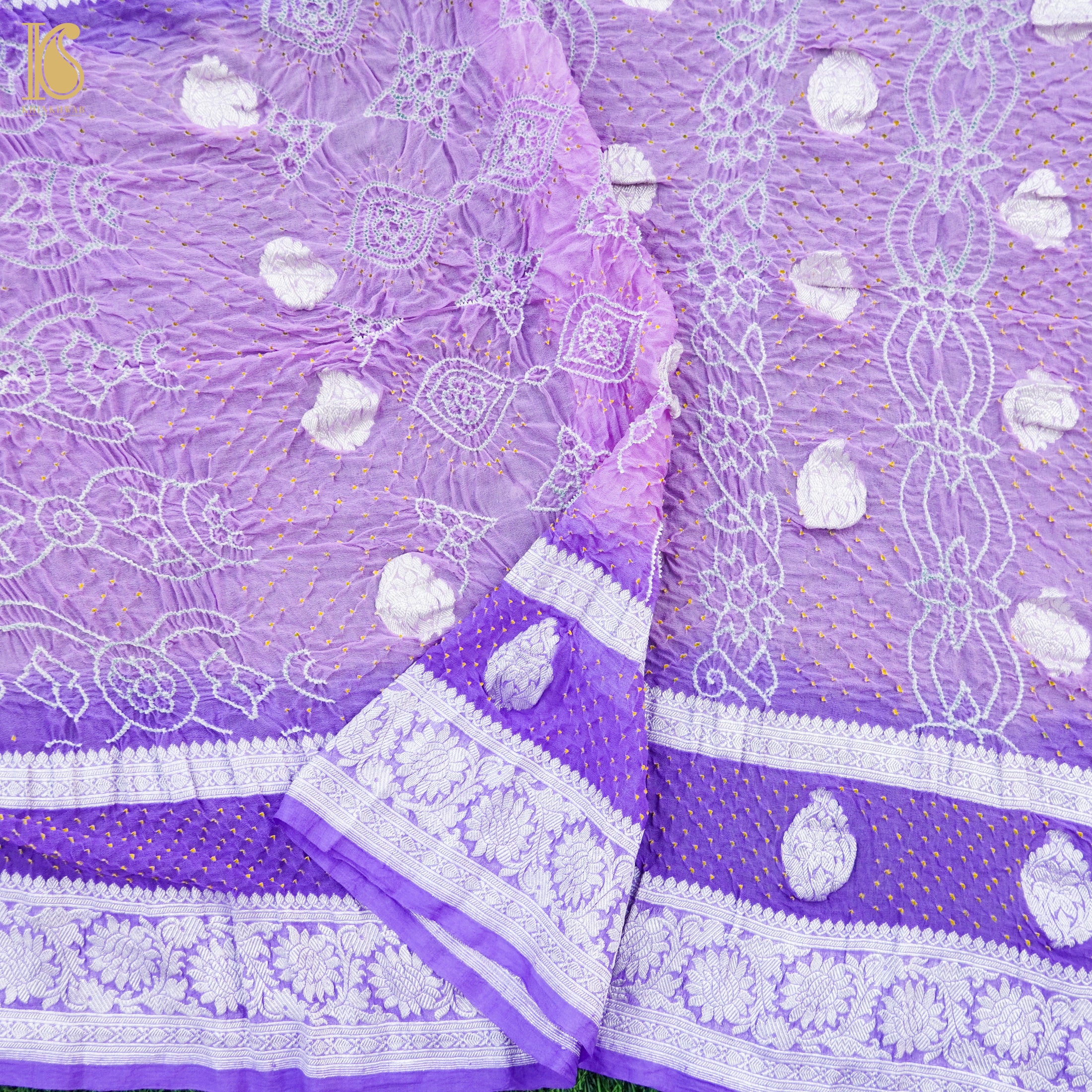 Mauve Pure Georgette Handloom Banarasi Bandhani Saree - Khinkhwab