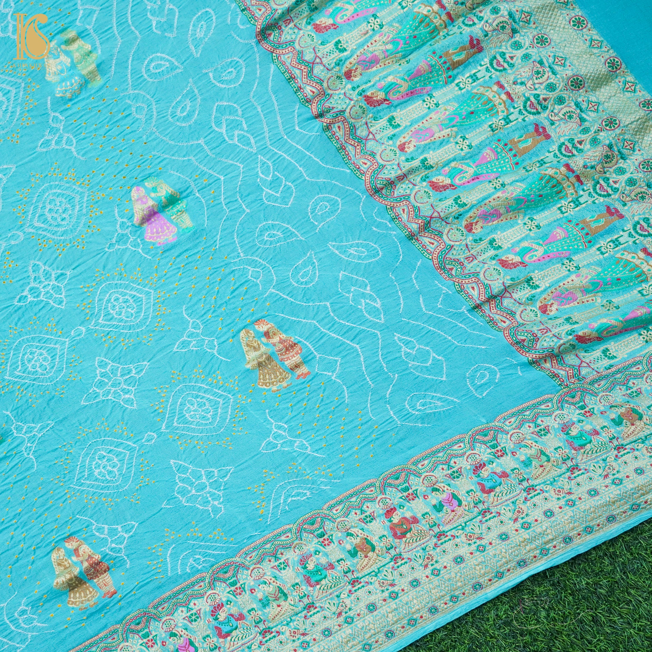 Light Blue Pure Georgette Handloom Banarasi Raja Rani Bandhani Dupatta - Khinkhwab