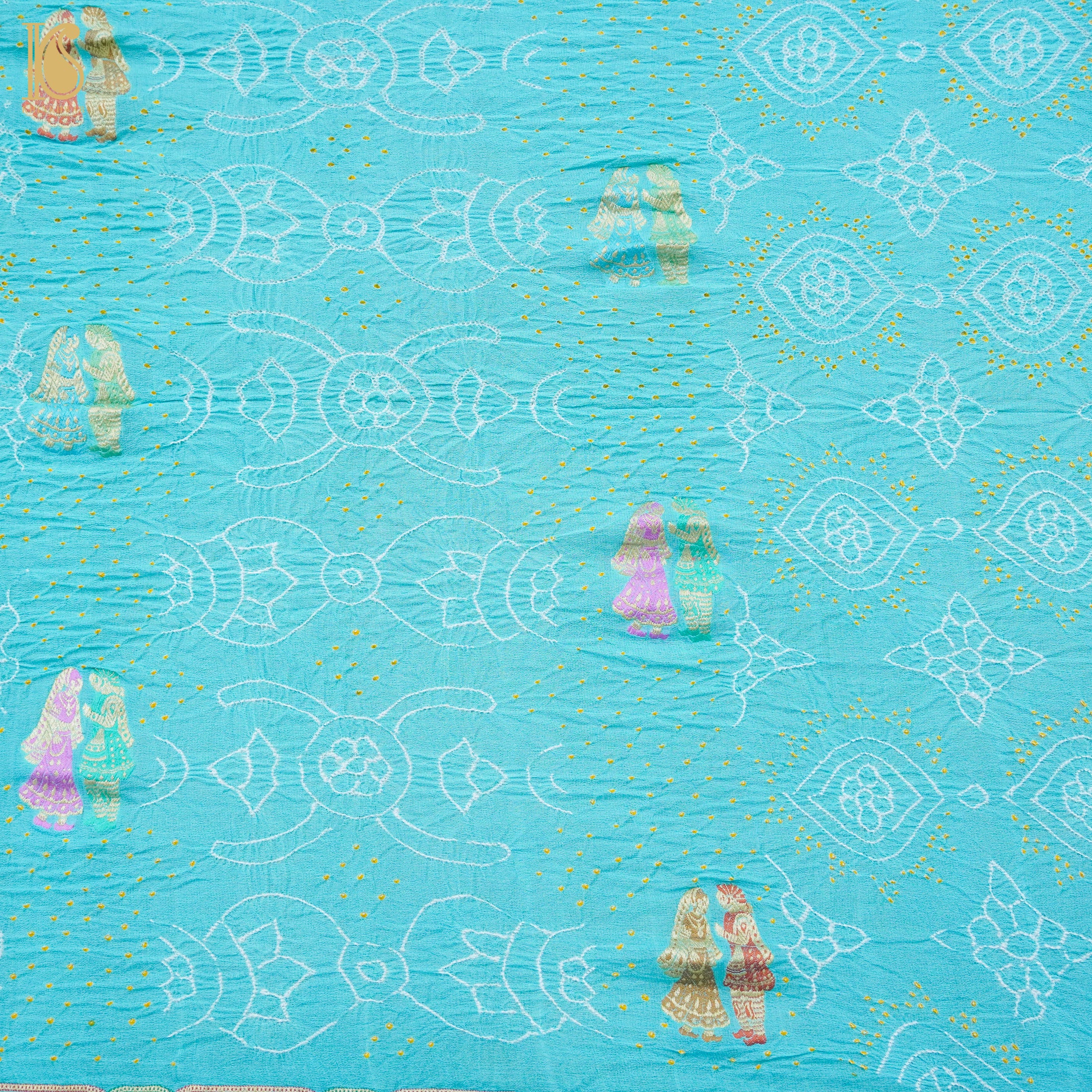 Light Blue Pure Georgette Handloom Banarasi Raja Rani Bandhani Dupatta - Khinkhwab