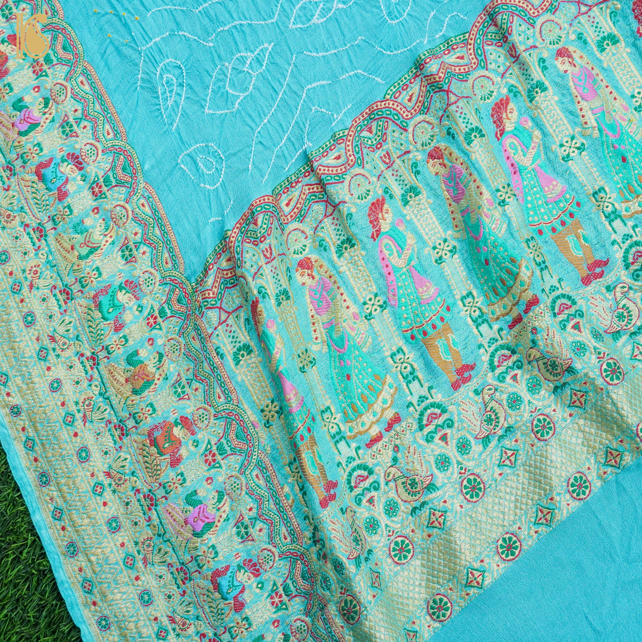 Light Blue Pure Georgette Handloom Banarasi Raja Rani Bandhani Dupatta - Khinkhwab