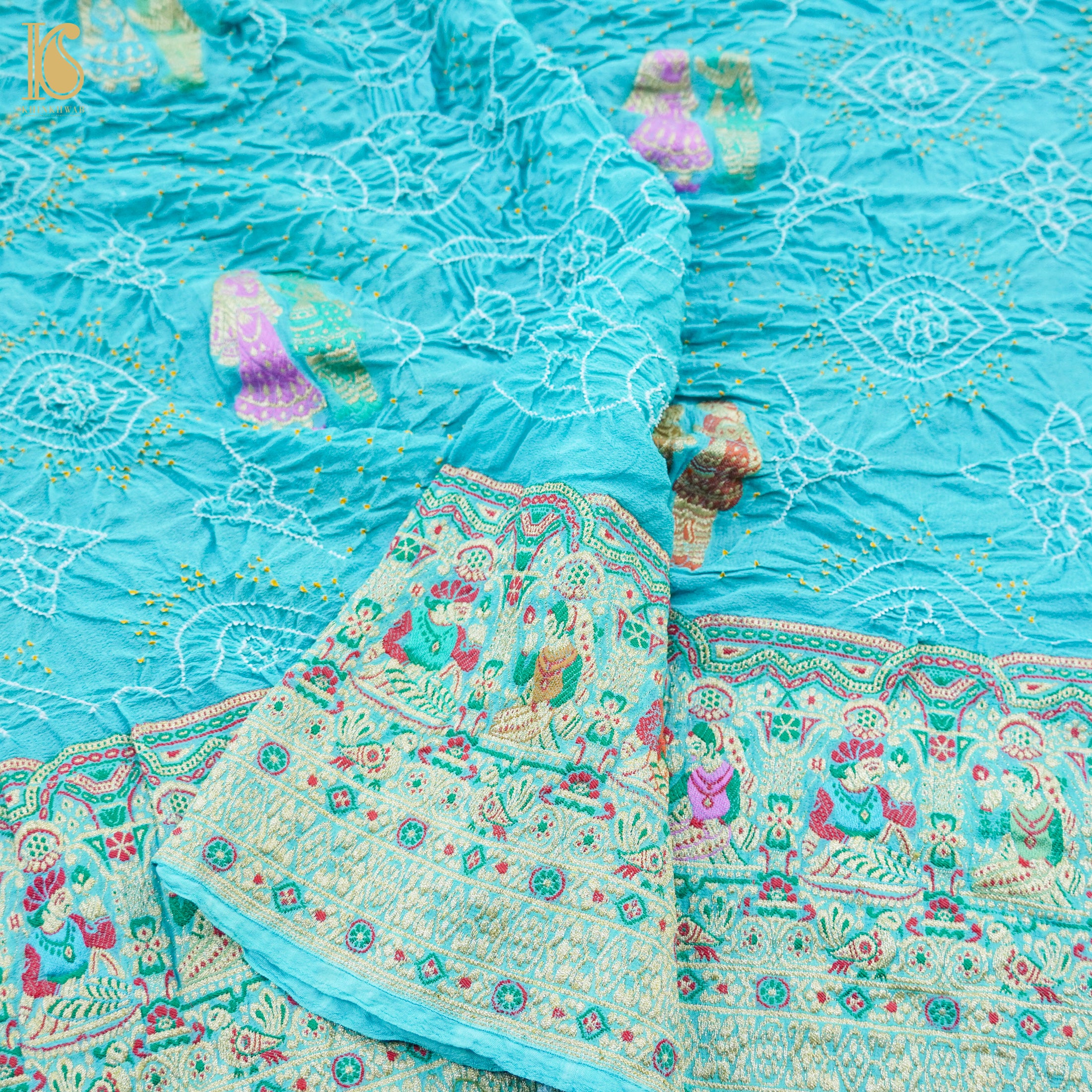 Light Blue Pure Georgette Handloom Banarasi Raja Rani Bandhani Dupatta - Khinkhwab