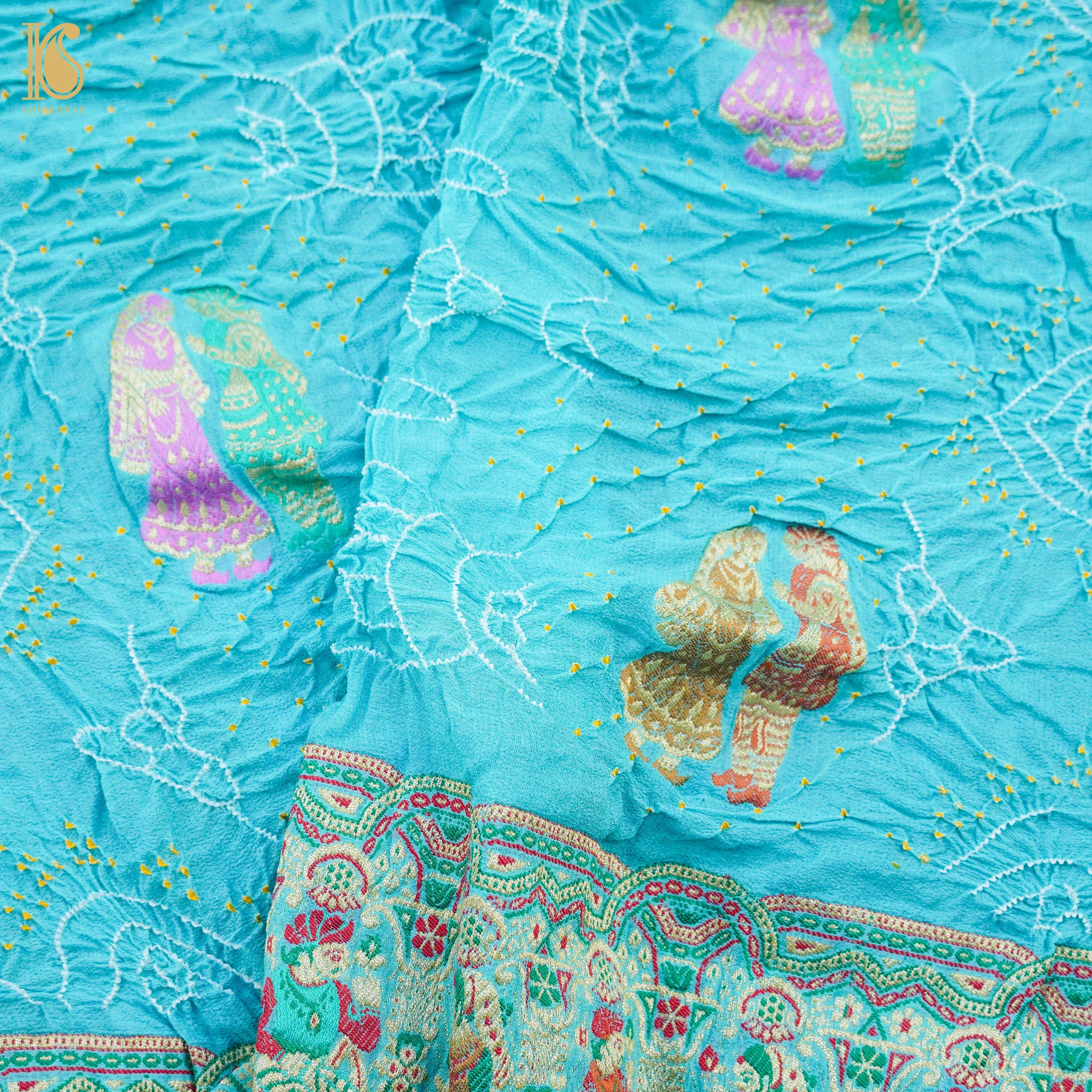 Light Blue Pure Georgette Handloom Banarasi Raja Rani Bandhani Dupatta - Khinkhwab