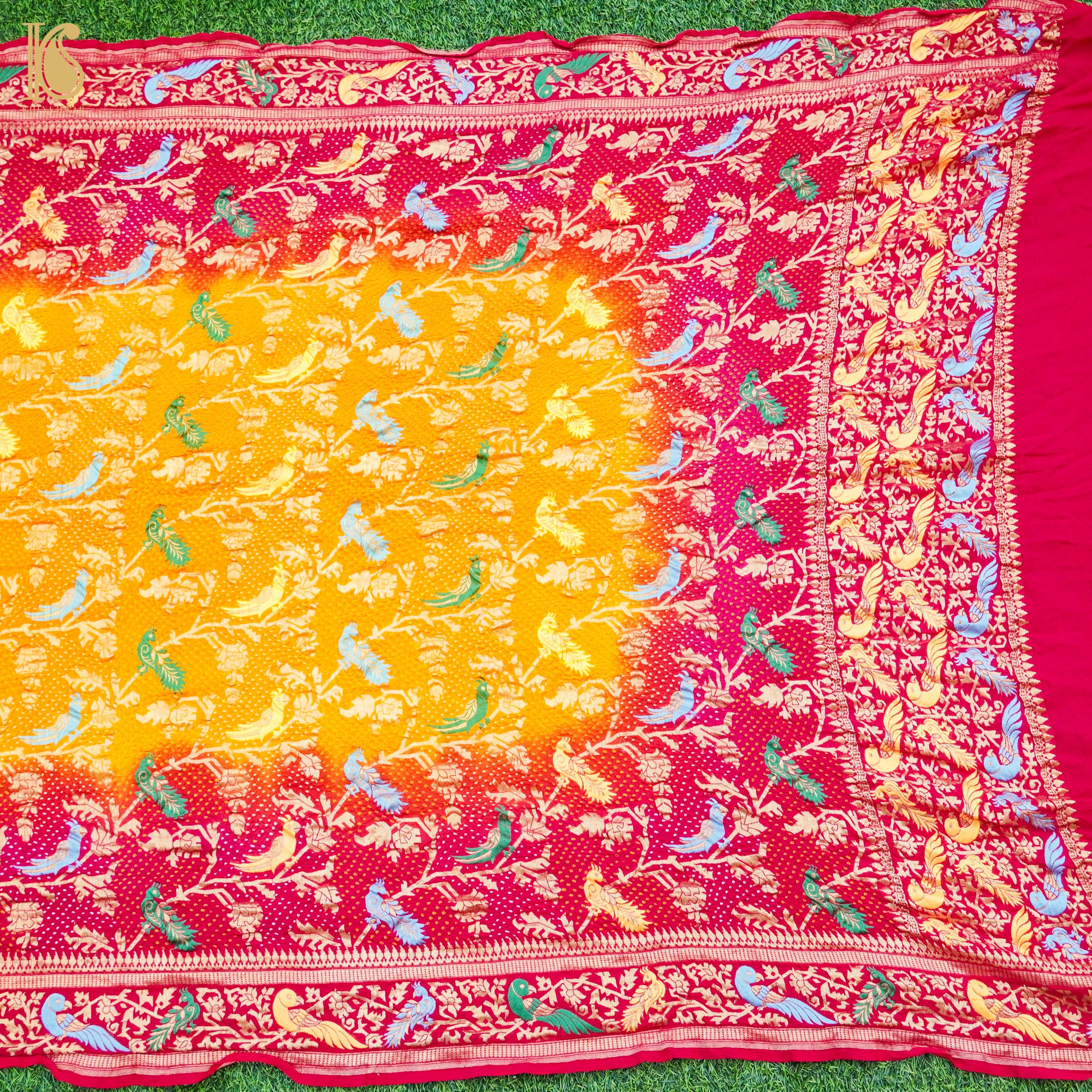 Red Pure Georgette Handloom Banarasi Bird Bandhani Dupatta - Khinkhwab