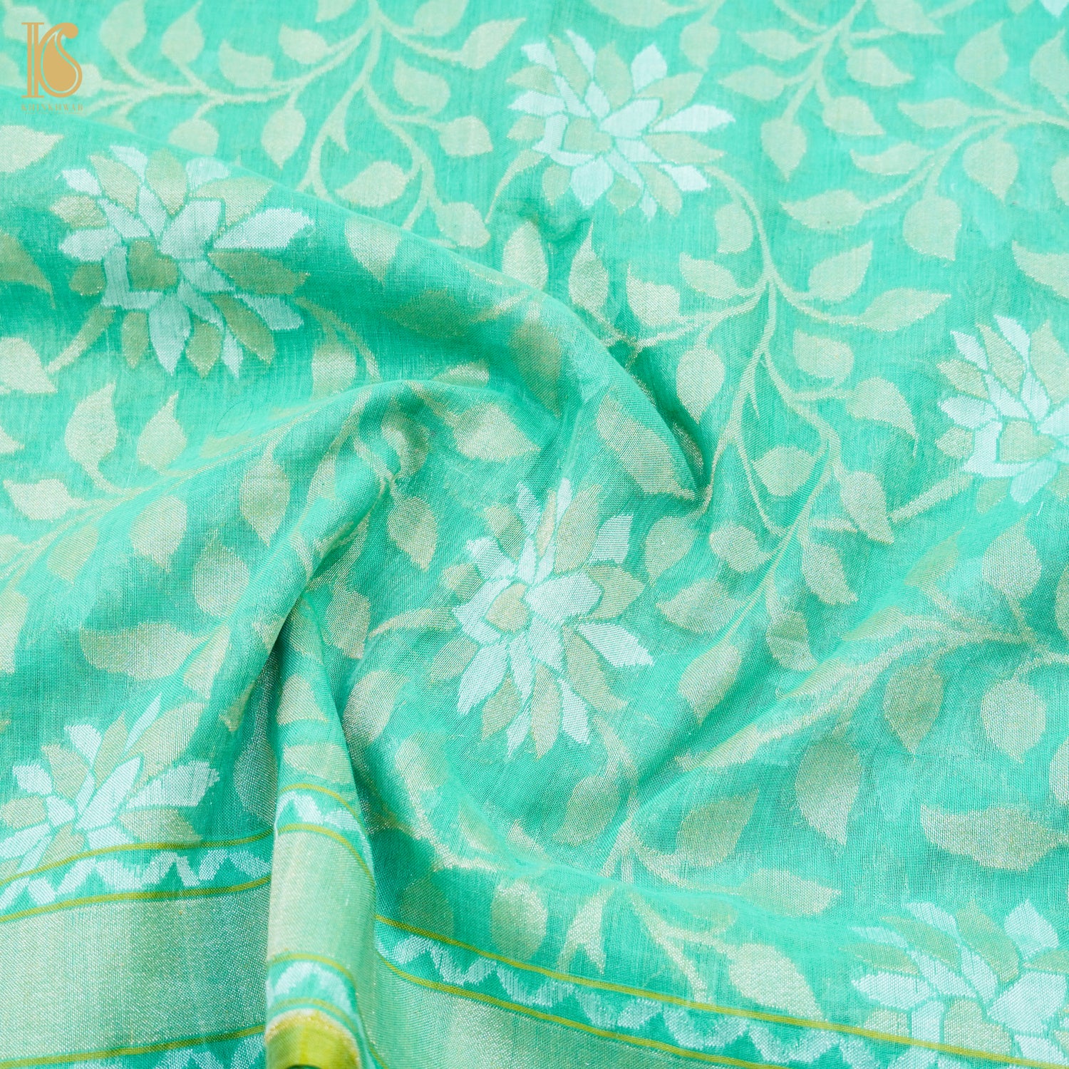 Green Pure Cotton Handloom Banarasi Jamdani Ektara Saree - Khinkhwab
