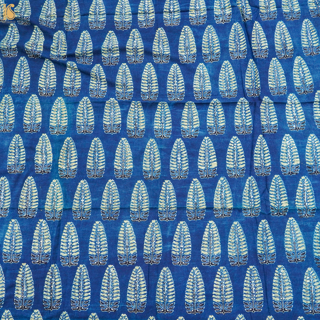 Blue Hand Block Ajrakh Cotton Leaf Fabric - Khinkhwab