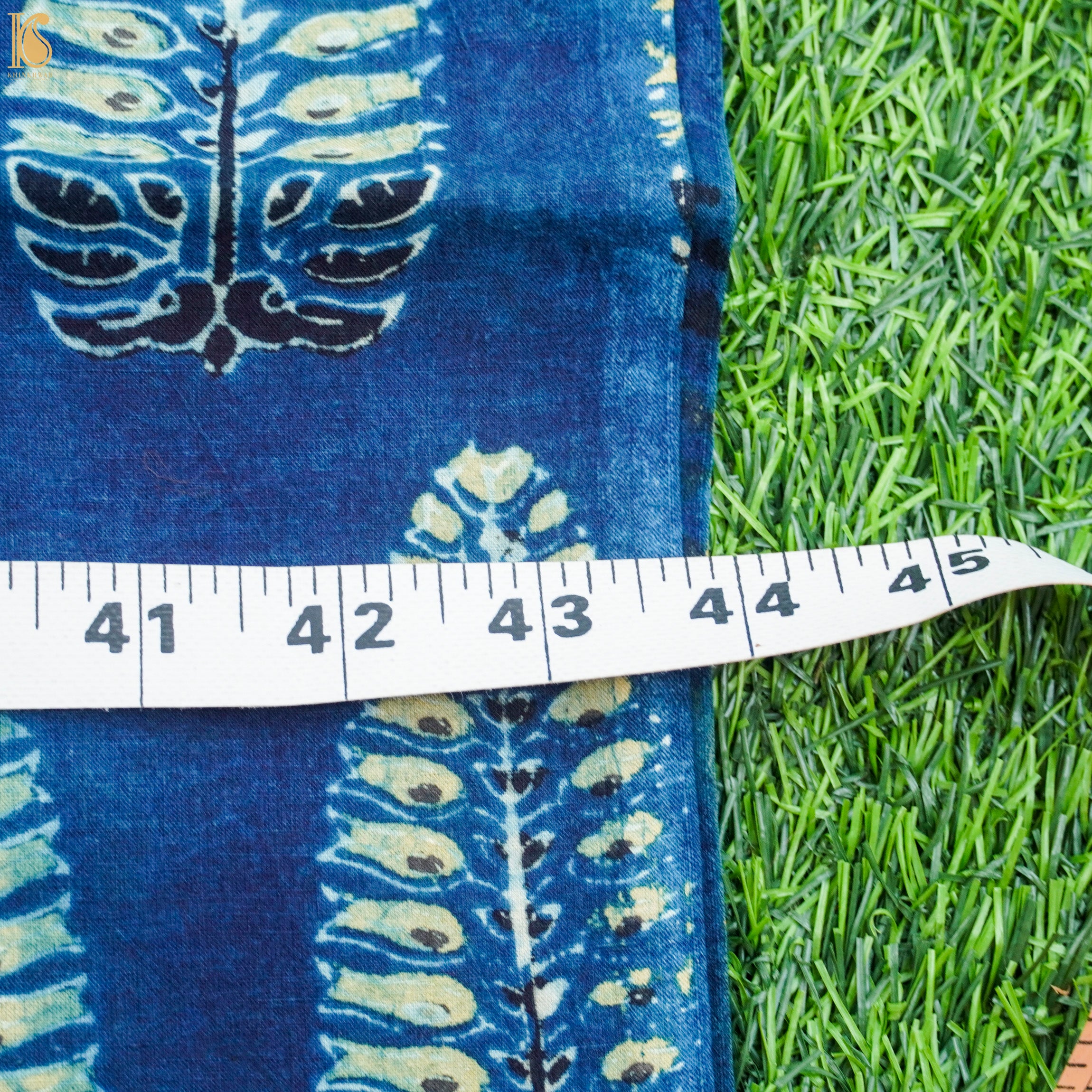 Blue Hand Block Ajrakh Cotton Leaf Fabric - Khinkhwab