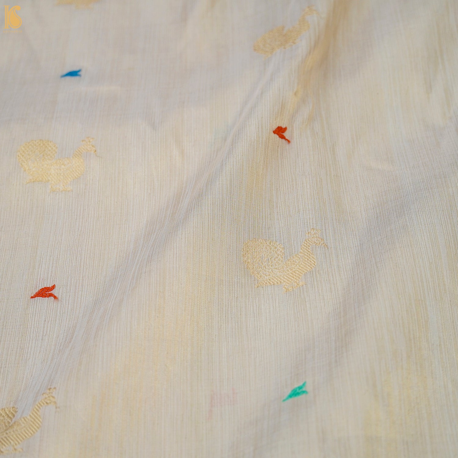 Tea White Handloom Pure Tissue White Banarasi Bird Saree - Khinkhwab